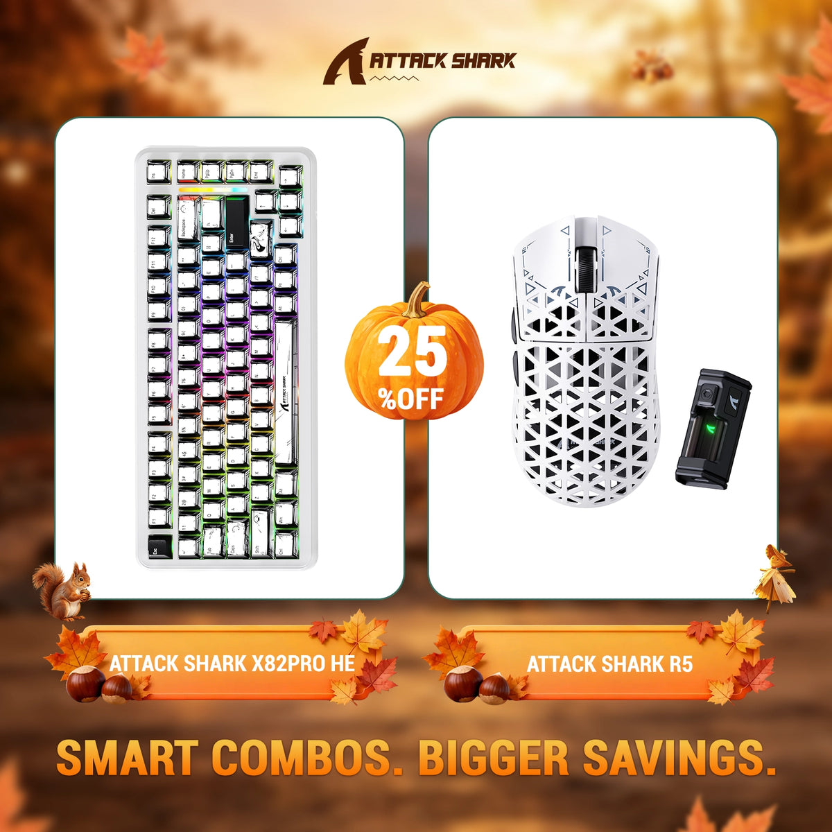 Pacote de teclado com Rapid Trigger ATTACK SHARK X82 PRO HE + mouse gamer sem fio R5 de fibra de carbono