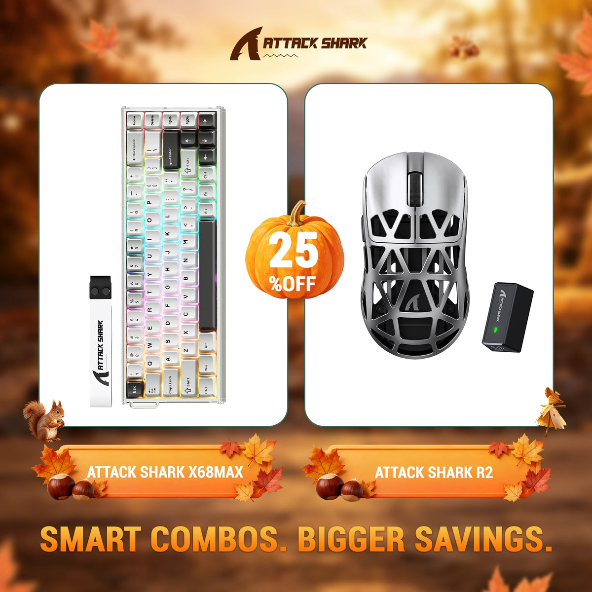 ATTACK SHARK X68 MAX HE Teclado de alumínio com disparo rápido + R2 Mouse gamer sem fio de liga de magnésio — Kit