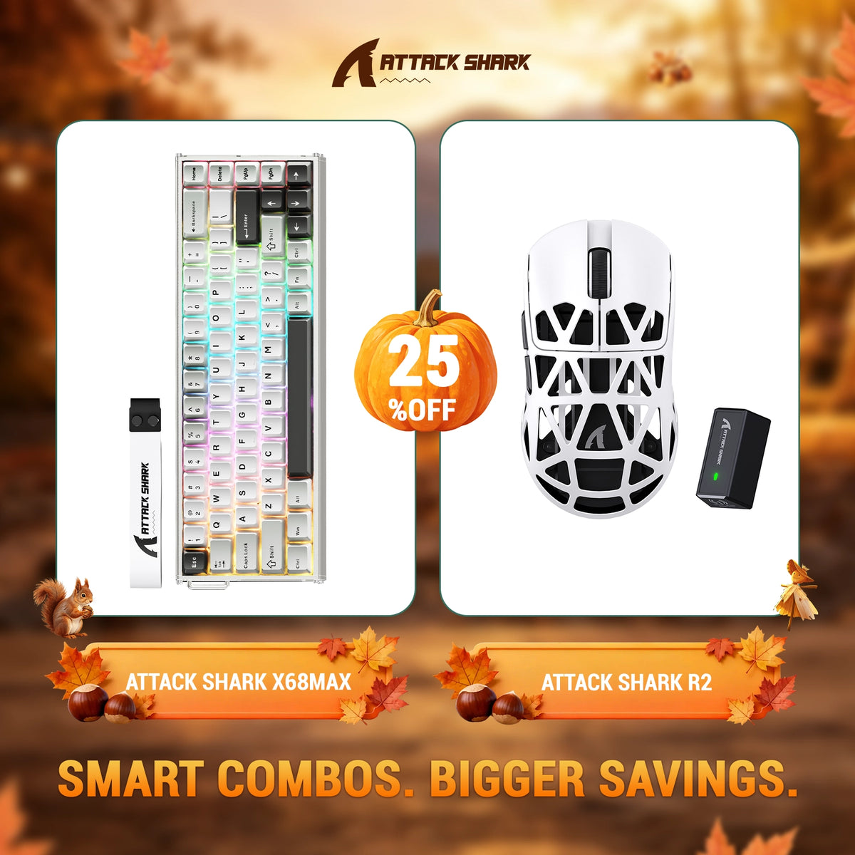 ATTACK SHARK X68 MAX HE Teclado de alumínio com disparo rápido + R2 Mouse gamer sem fio de liga de magnésio — Kit