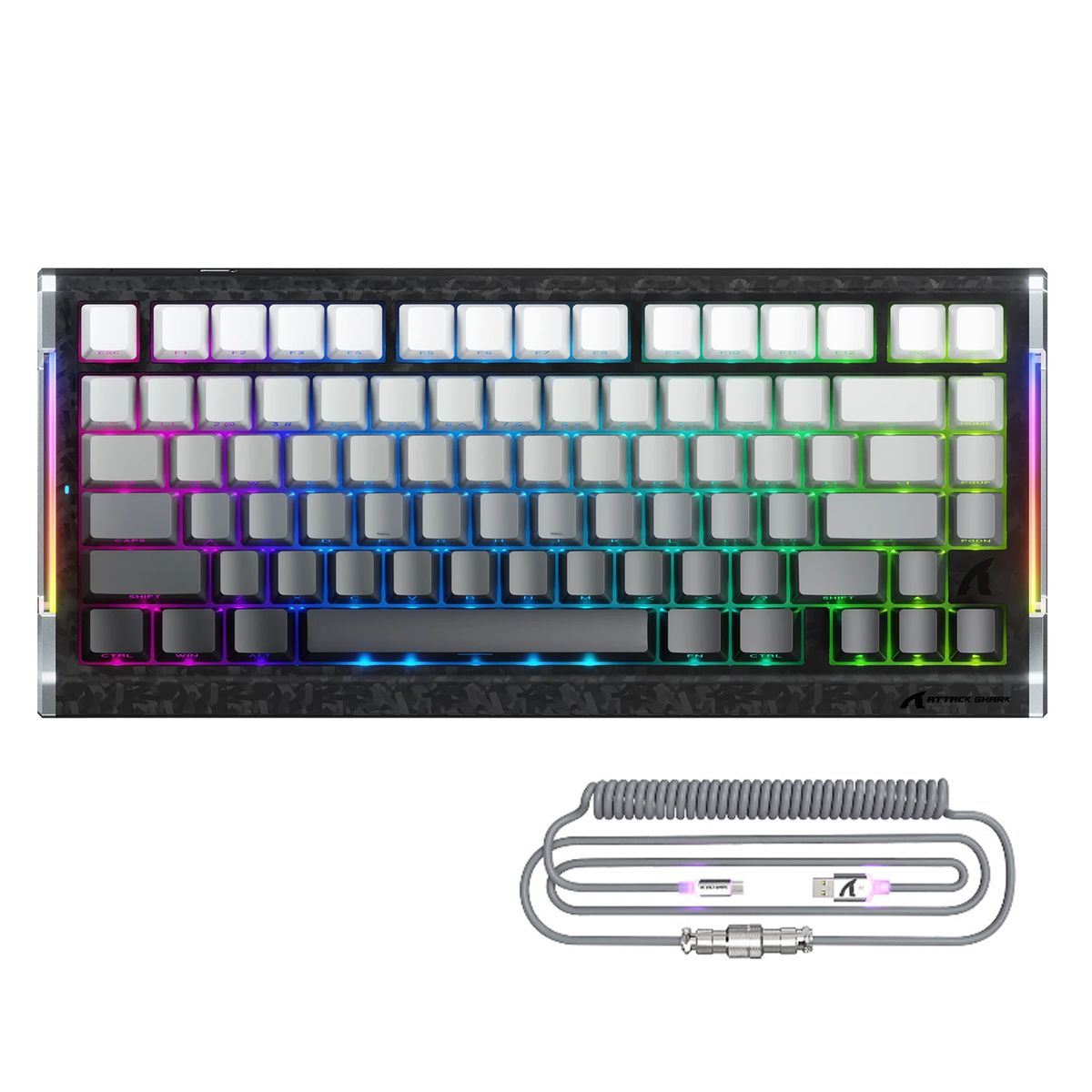 ATTACK SHARK R86 HE Teclado gamer com interruptor magnético de acionamento rápido, fibra de carbono e fio, com cabo espiralado RGB C01 ULTRA