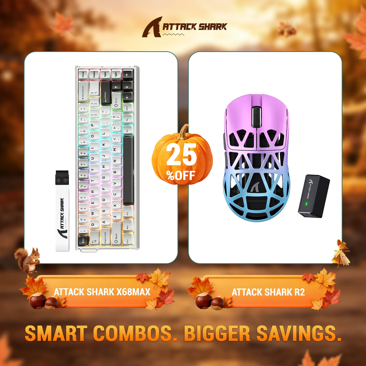 ATTACK SHARK X68 MAX HE Teclado de alumínio com disparo rápido + R2 Mouse gamer sem fio de liga de magnésio — Kit