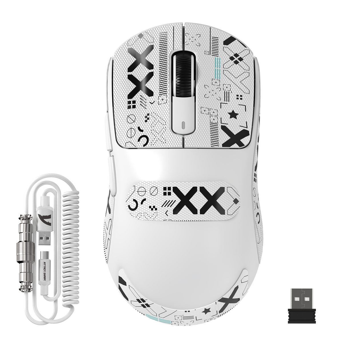 ATTACK SHARK X3 MAX PAW3950 Mouse Gamer Sem Fio com Cabo Espiral para Mouse C06