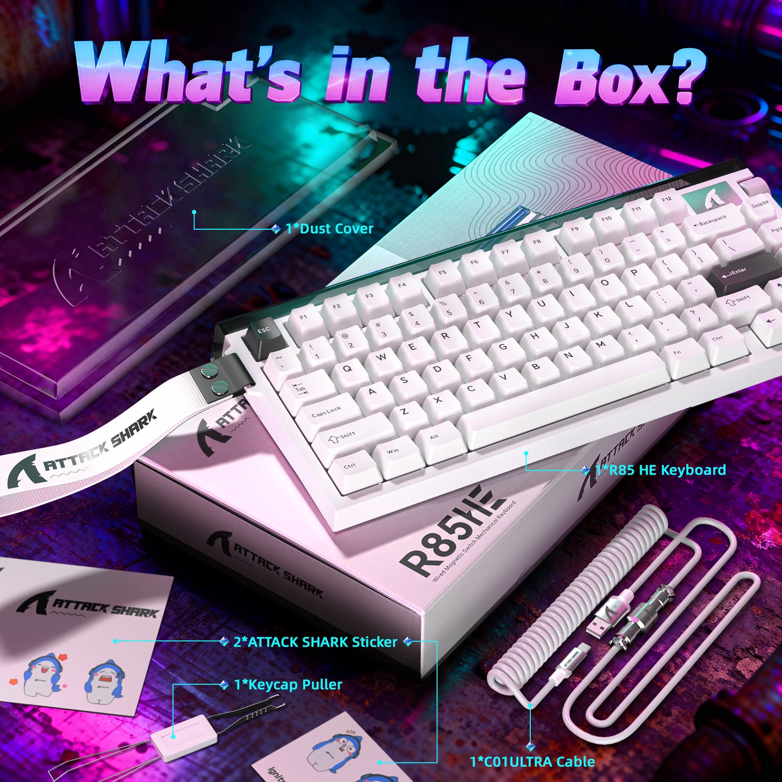 Teclado ATTACK SHARK R85 HE Rapid Trigger com Cabo LED C01ULTRA