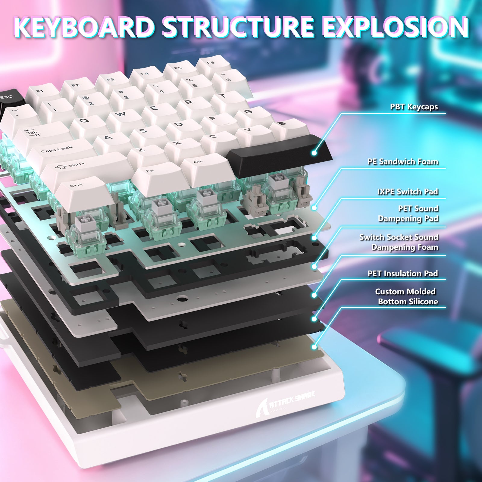 Teclado com Interruptor Magnético One-Handed ATTACK SHARK M36 HE & Cabo Aviador LED ULTRA C01