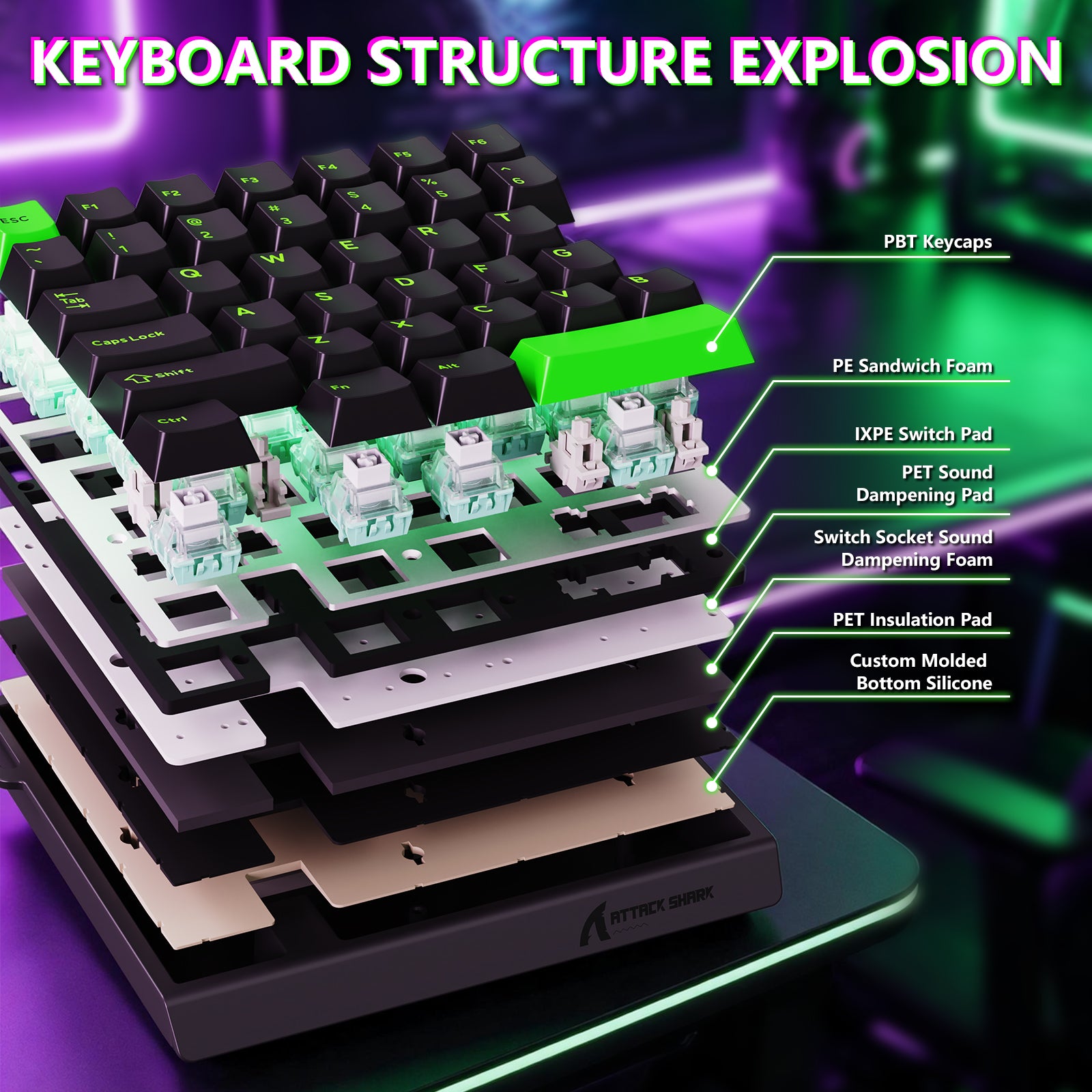 Teclado com Interruptor Magnético One-Handed ATTACK SHARK M36 HE & Cabo Aviador LED ULTRA C01