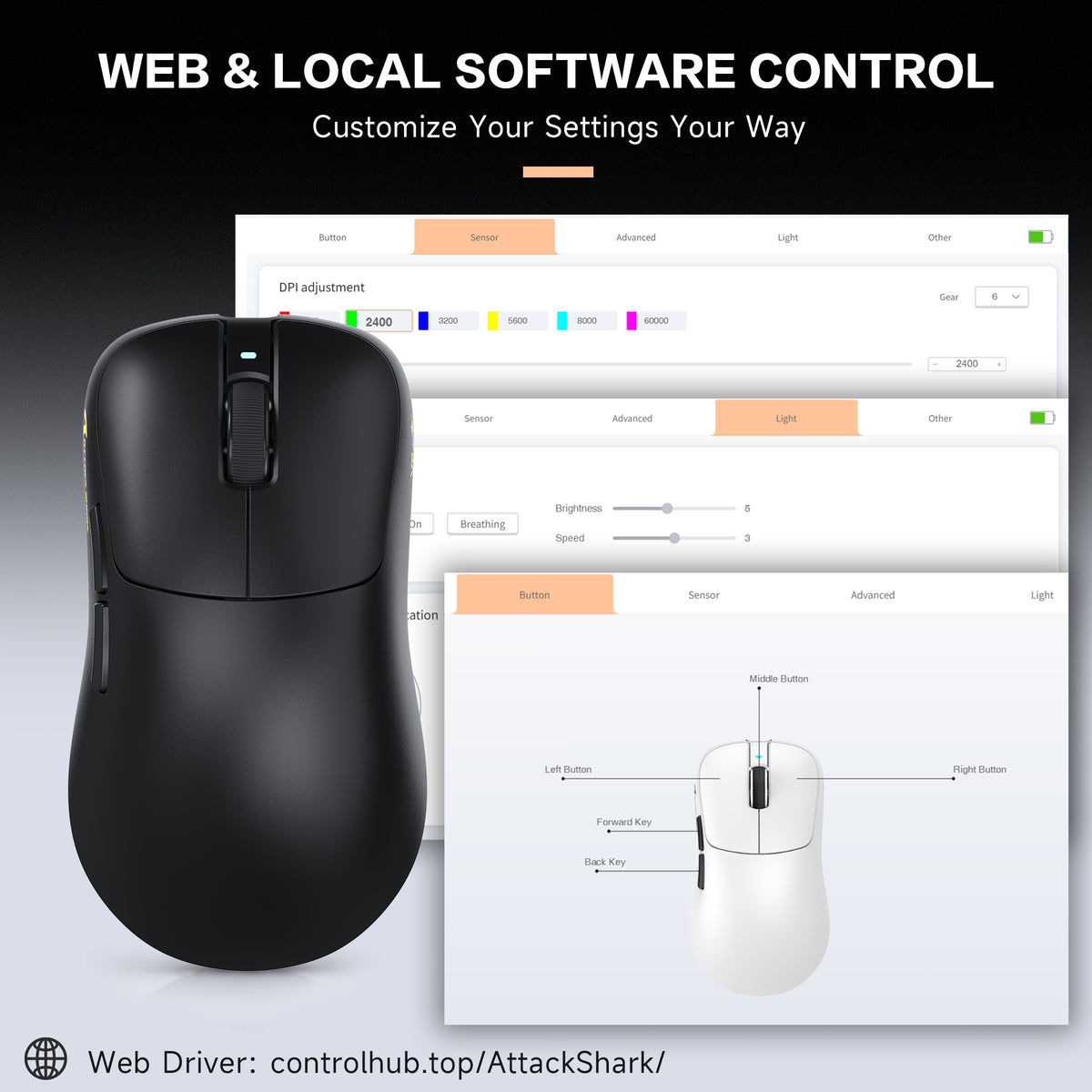 ATTACK SHARK V2 AIR PAW3955MAX Mouse Gamer Sem Fio Ergonômico