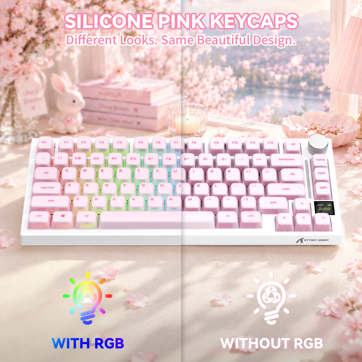 ATTACK SHARK SK01 Conjunto de 113 teclas com keycaps de silicone, perfil Cherry, ANSI, rosa