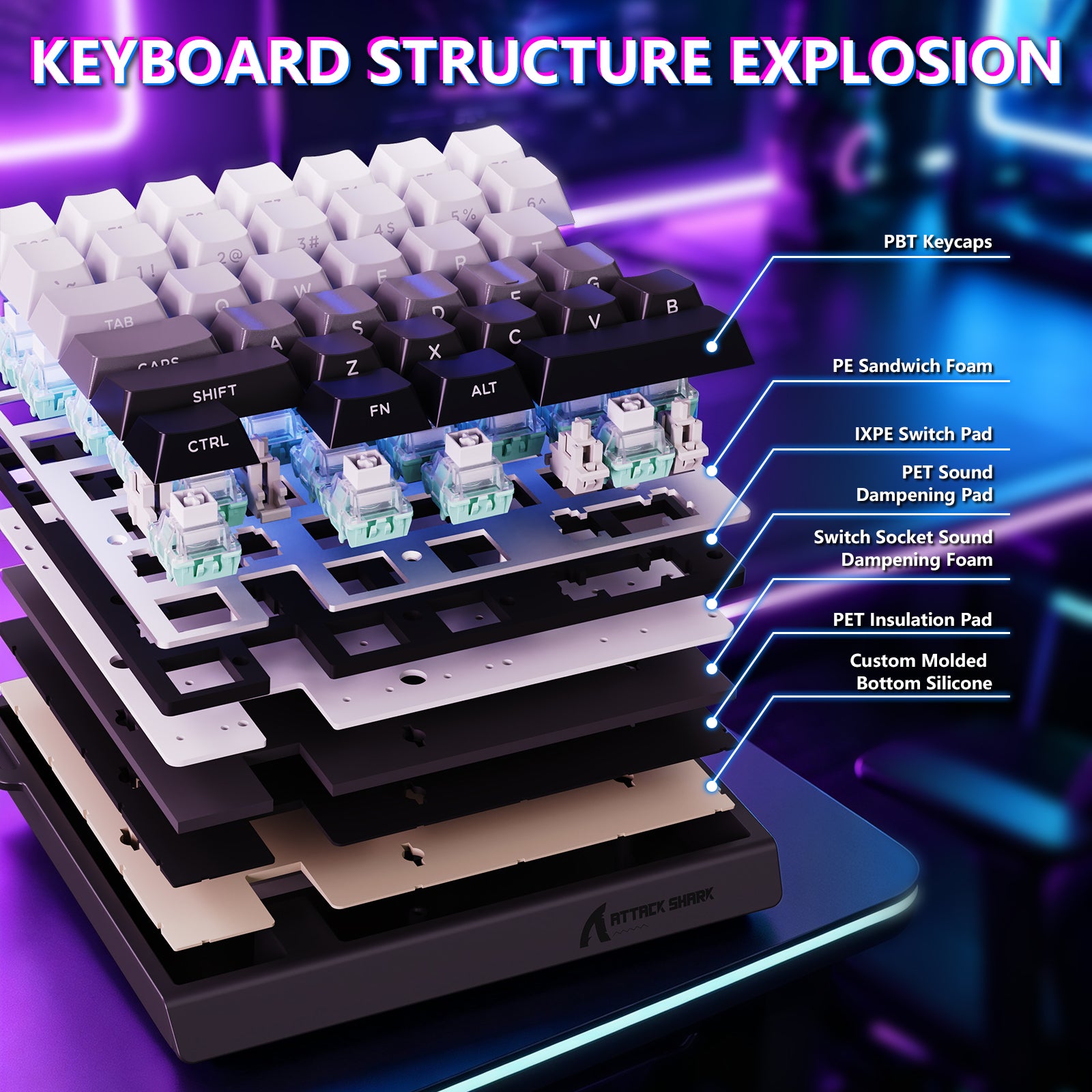 Teclado com Interruptor Magnético One-Handed ATTACK SHARK M36 HE & Cabo Aviador LED ULTRA C01
