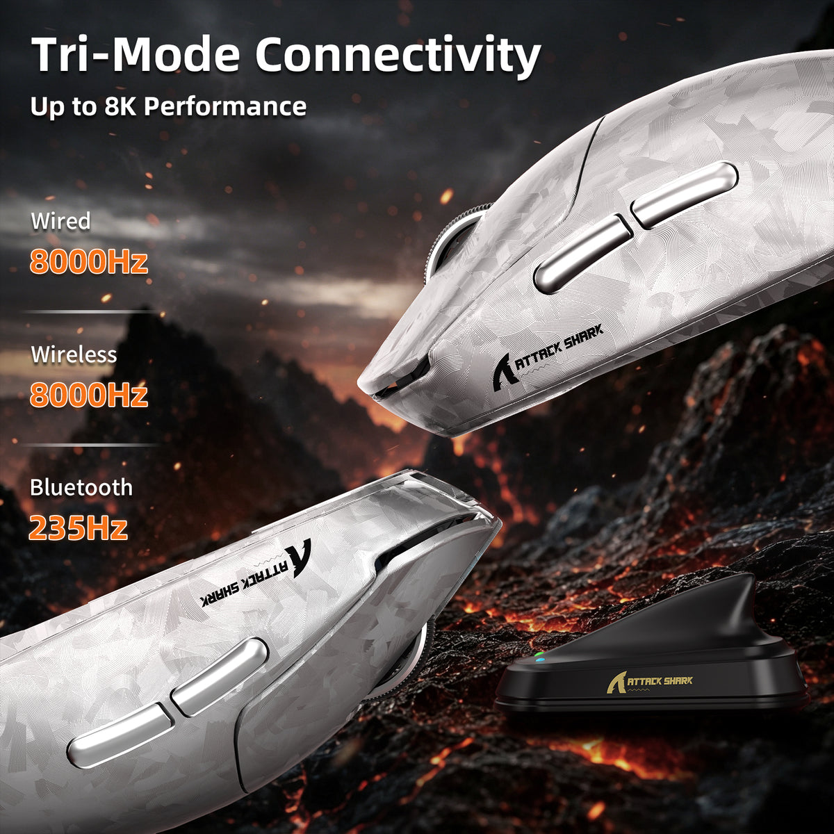 Mouse Gamer Sem Fio ATTACK SHARK RS3 ULTRA Fibra de Carbono PAW3955MAX com Cabo LED Ultra C06