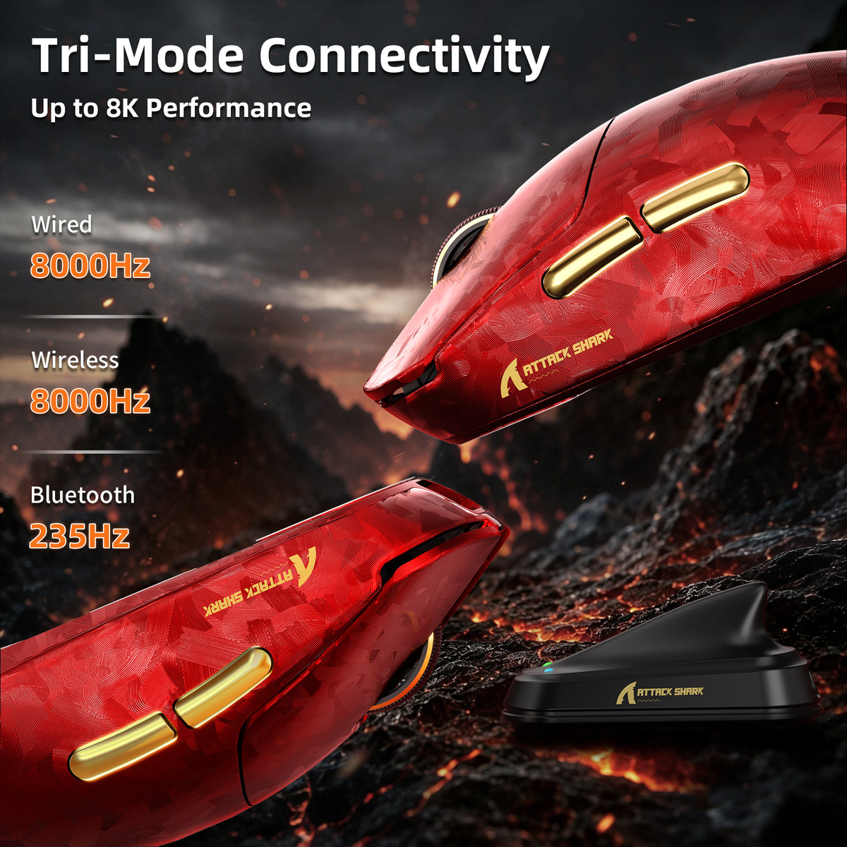 Mouse Gamer Sem Fio ATTACK SHARK RS3 ULTRA Fibra de Carbono PAW3955MAX com Cabo LED Ultra C06