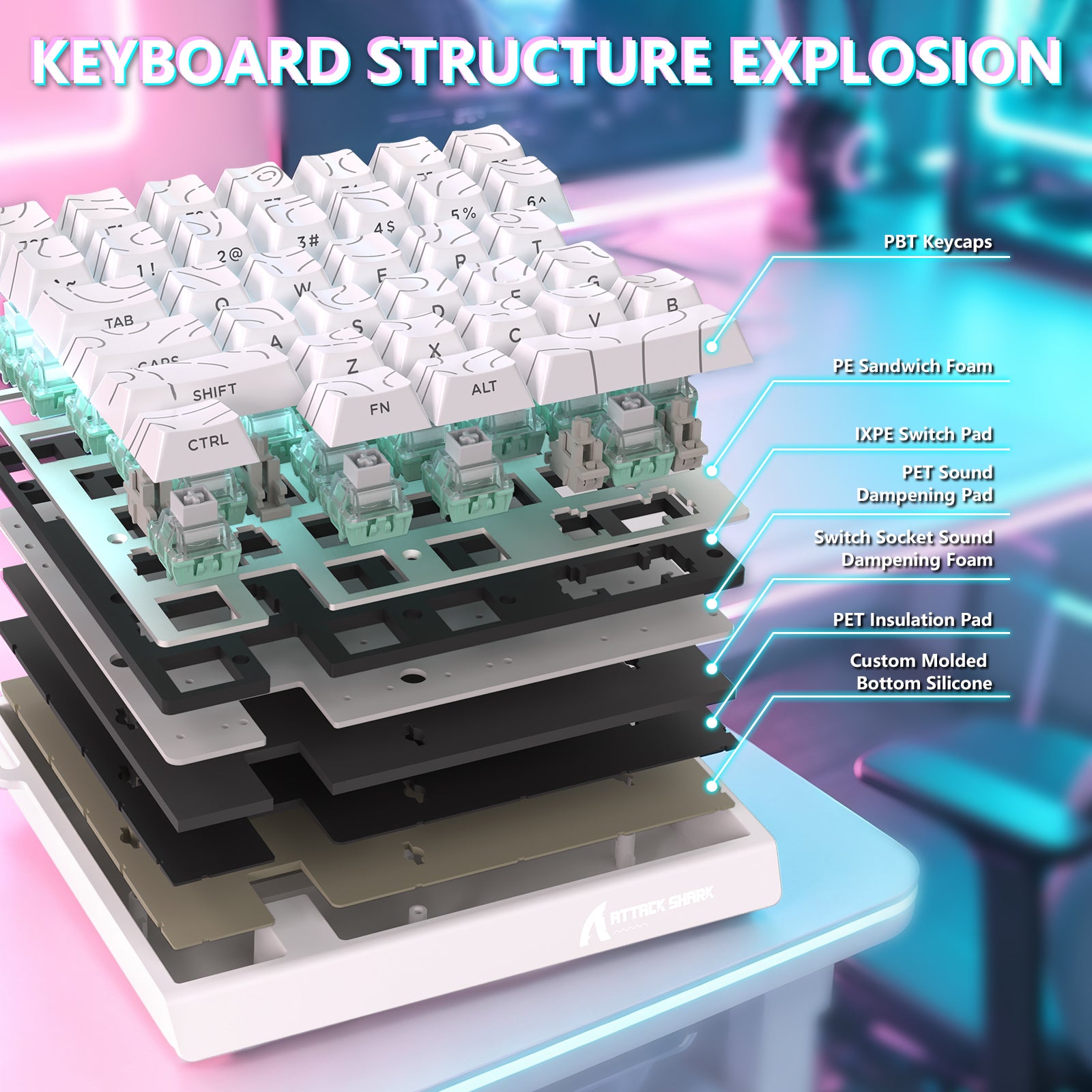 Teclado com Interruptor Magnético One-Handed ATTACK SHARK M36 HE & Cabo Aviador LED ULTRA C01