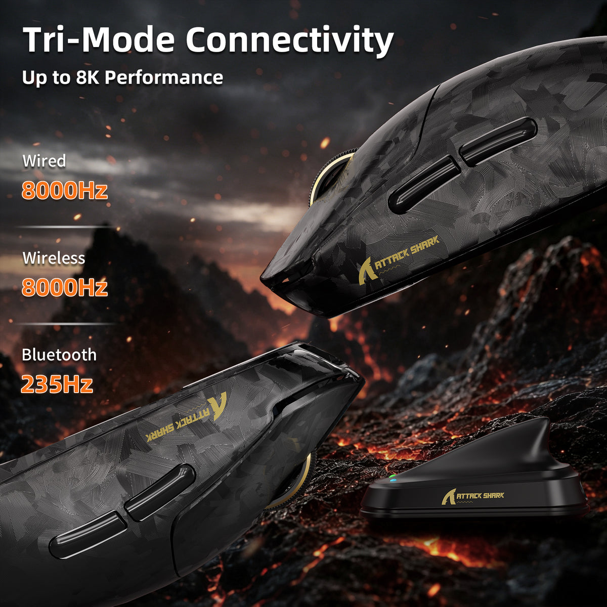 Mouse Gamer Sem Fio ATTACK SHARK RS3 ULTRA Fibra de Carbono PAW3955MAX com Cabo LED Ultra C06