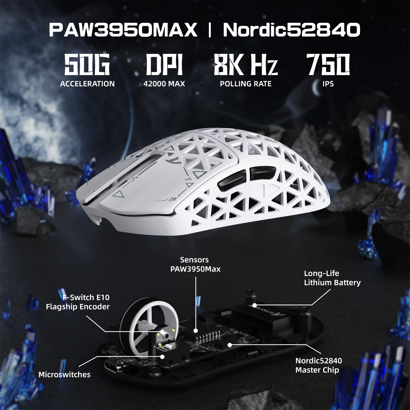 Mouse Gamer Sem Fio ATTACK SHARK R5 ULTRA Fibra de Carbono 8K PAW3950MAX
