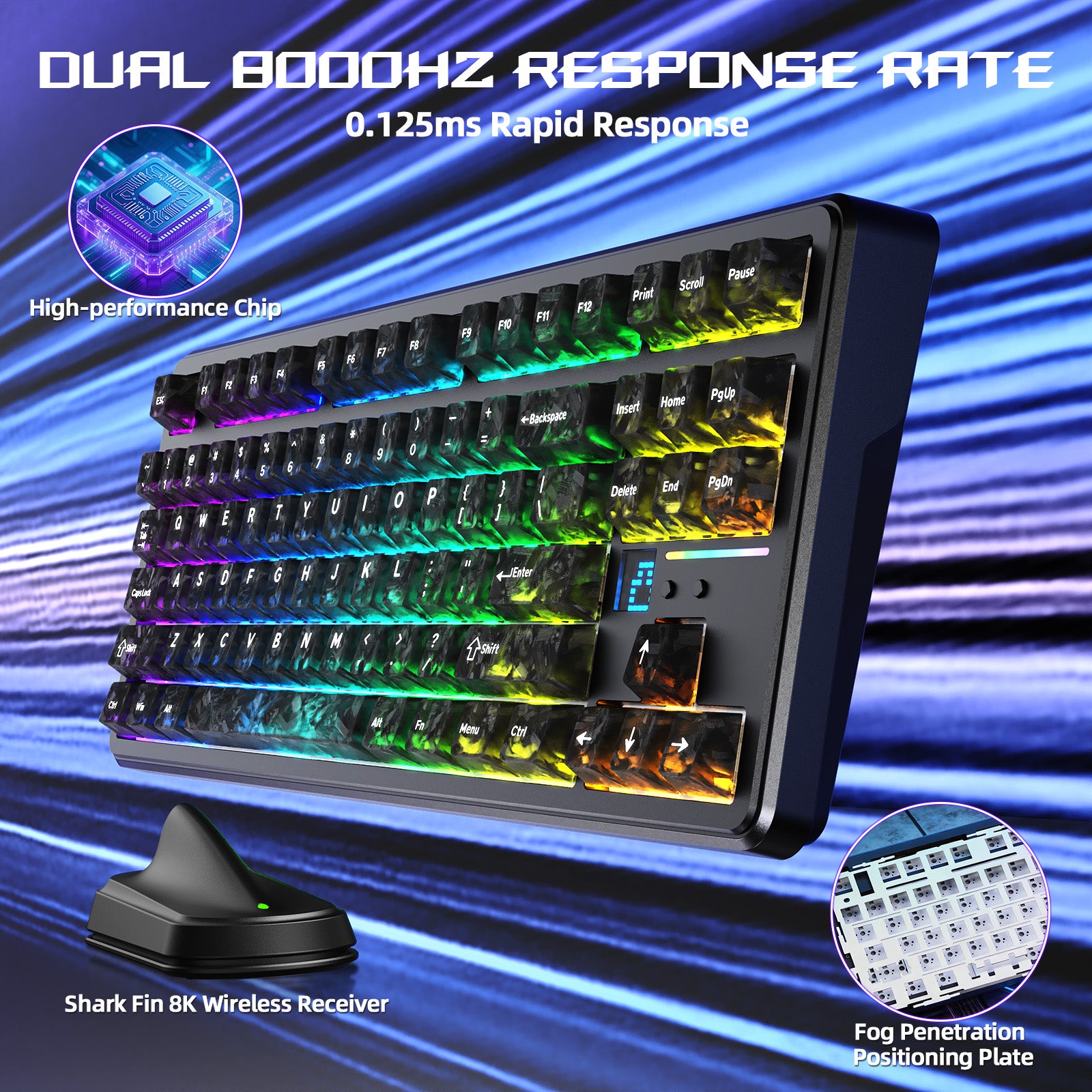 Teclado Gamer Sem Fio ATTACK SHARK X87 ULTRA com Receptor 8KHz e Cabo Enrolado RGB