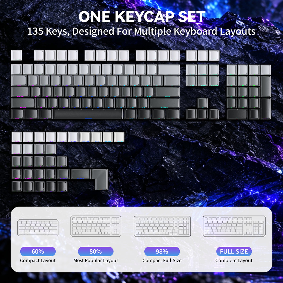 ATTACK SHARK SK06, 135 teclas, keycaps translúcidas com iluminação, ANSI/ISO