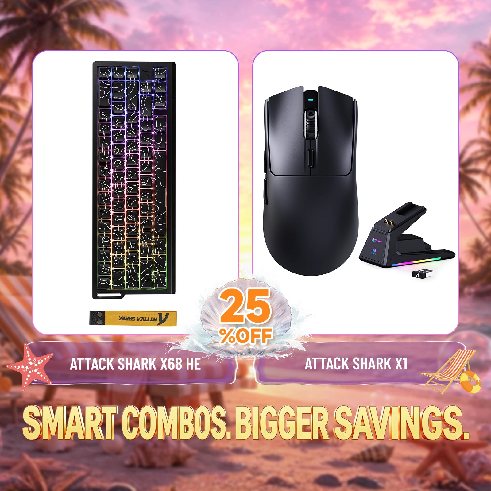 Kit ATTACK SHARK X68HE Teclado Rapid Trigger + Mouse Gamer Sem Fio X1
