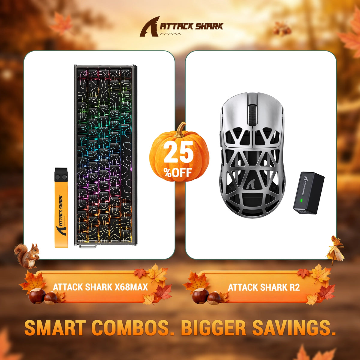 ATTACK SHARK X68 MAX HE Teclado de alumínio com disparo rápido + R2 Mouse gamer sem fio de liga de magnésio — Kit