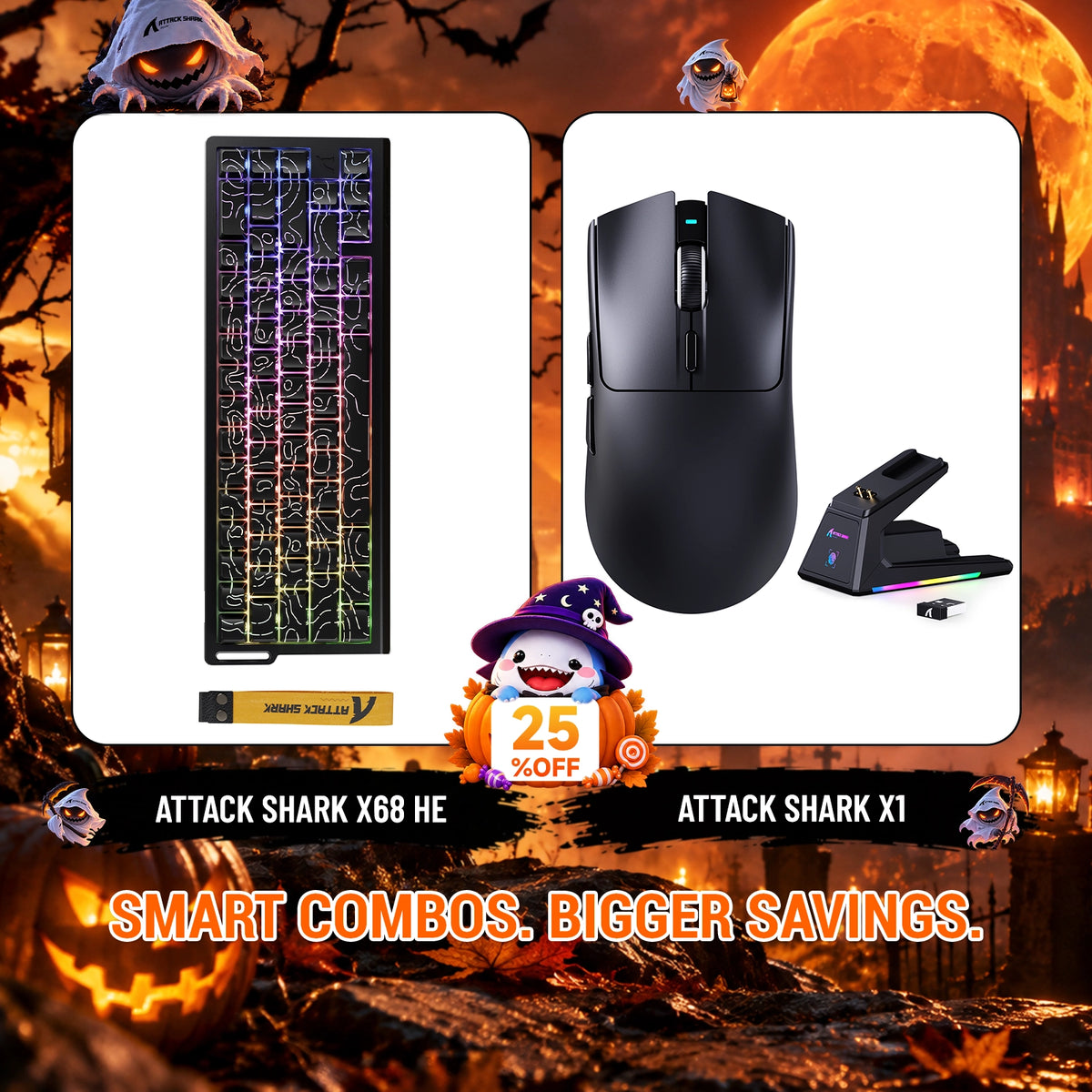 Kit ATTACK SHARK X68HE Teclado Rapid Trigger + Mouse Gamer Sem Fio X1
