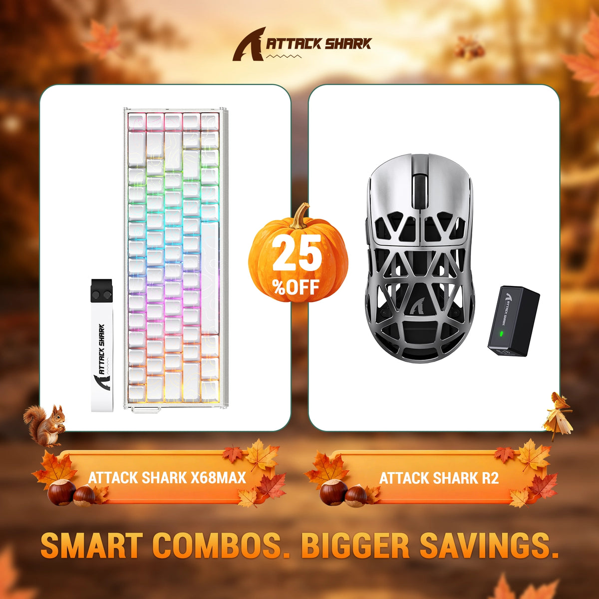 ATTACK SHARK X68 MAX HE Teclado de alumínio com disparo rápido + R2 Mouse gamer sem fio de liga de magnésio — Kit