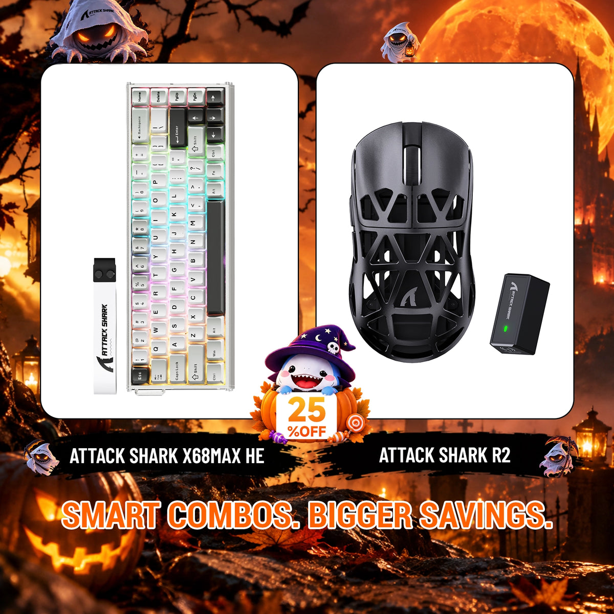 ATTACK SHARK X68 MAX HE Teclado de alumínio com disparo rápido + R2 Mouse gamer sem fio de liga de magnésio — Kit