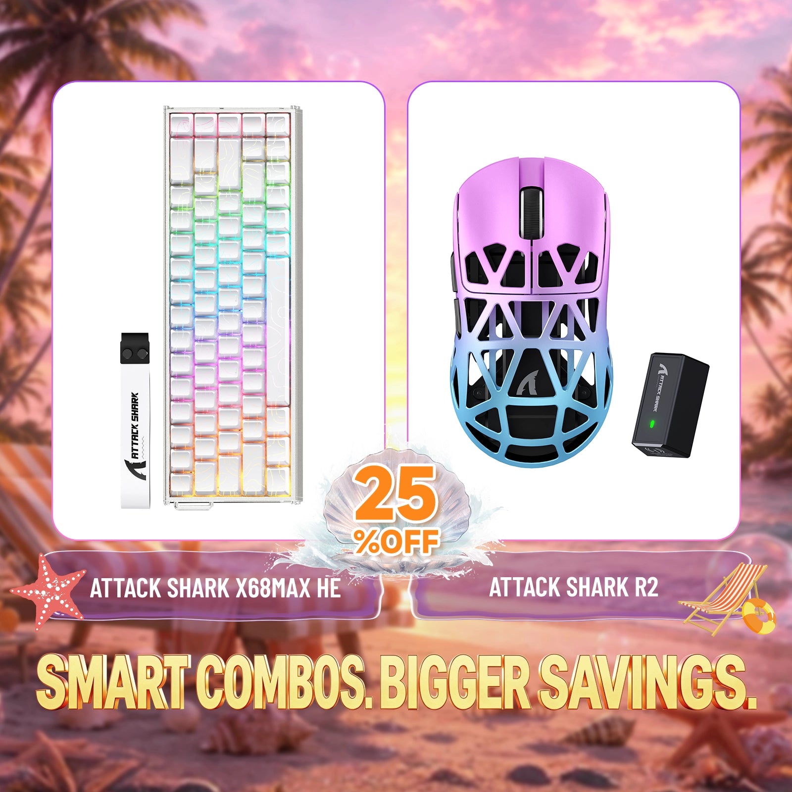 Kit ATTACK SHARK X68MAX HE Teclado Rapid Trigger de Alumínio + Mouse Gamer Sem Fio de Liga de Magnésio R2