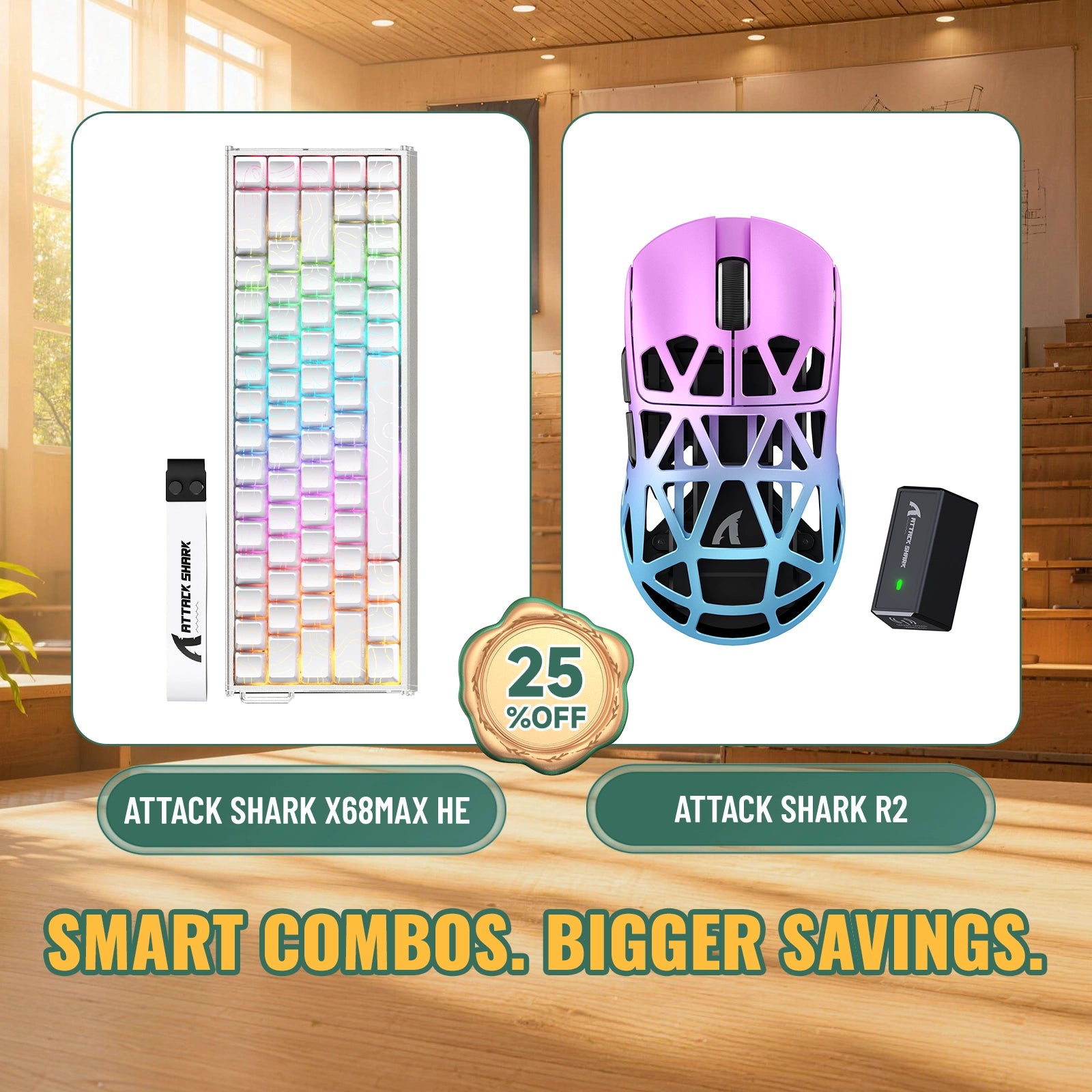 Kit ATTACK SHARK X68MAX HE Teclado Rapid Trigger de Alumínio + Mouse Gamer Sem Fio de Liga de Magnésio R2