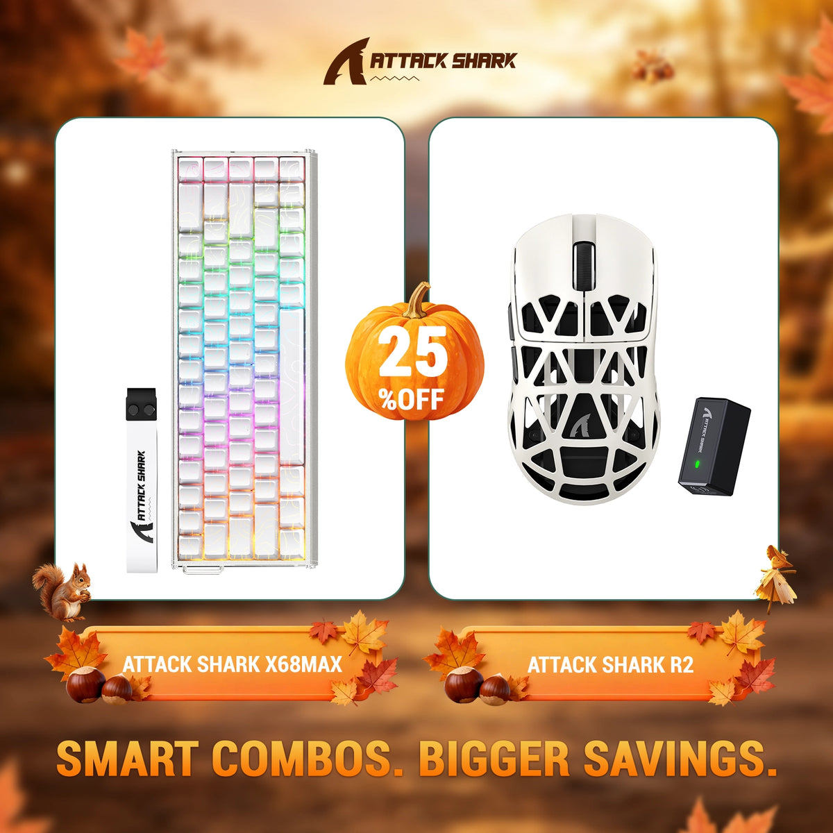 ATTACK SHARK X68 MAX HE Teclado de alumínio com disparo rápido + R2 Mouse gamer sem fio de liga de magnésio — Kit