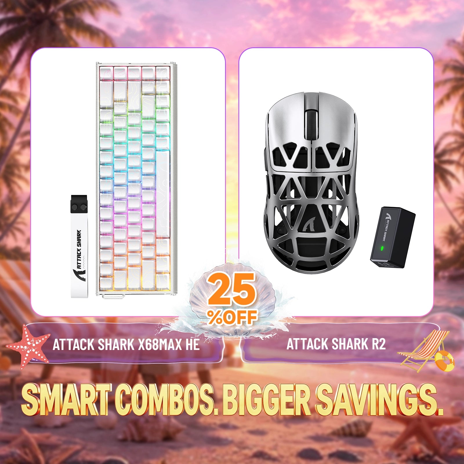Kit ATTACK SHARK X68MAX HE Teclado Rapid Trigger de Alumínio + Mouse Gamer Sem Fio de Liga de Magnésio R2