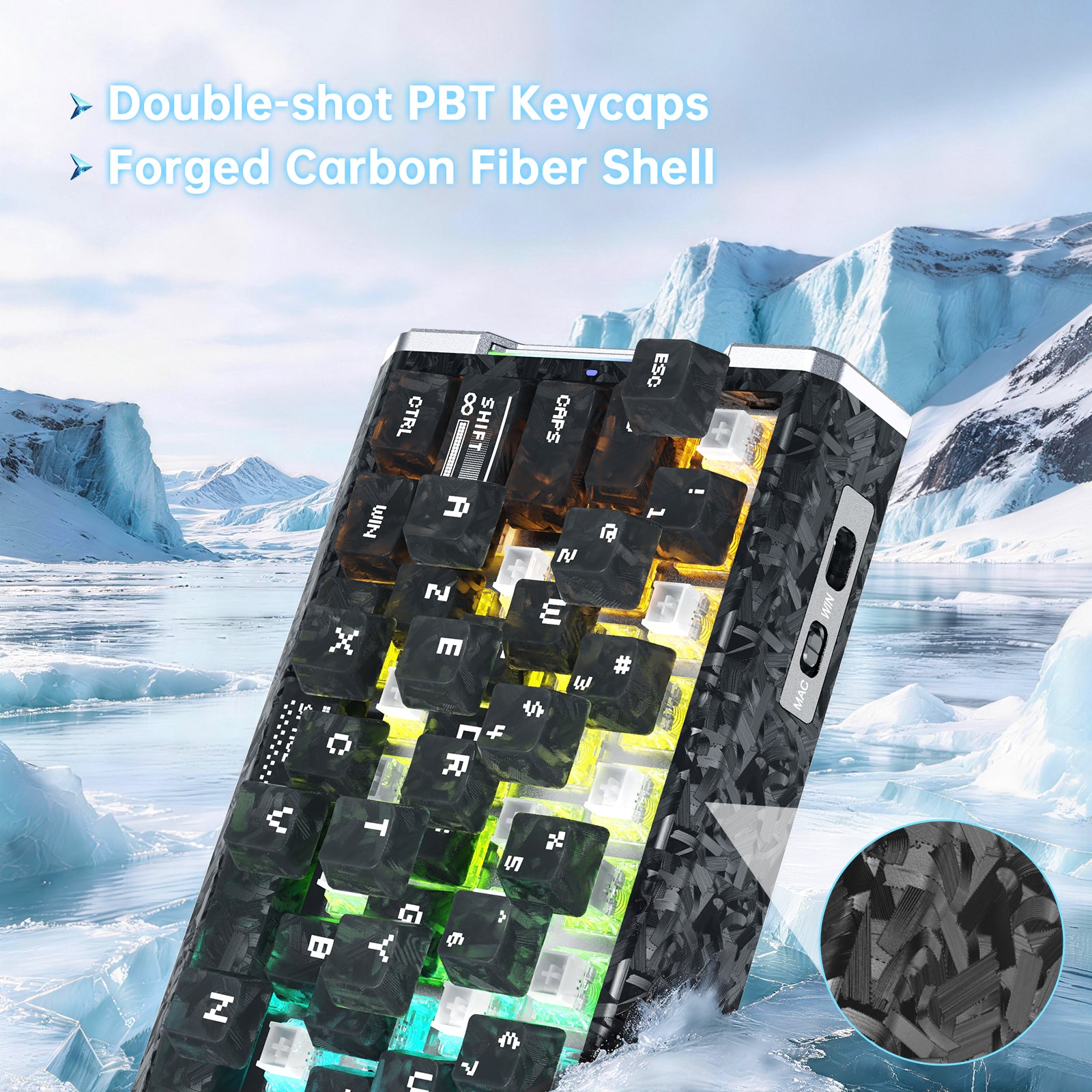 Teclado com Fio ATTACK SHARK R68 HE Rapid Trigger com Switch Magnético em Fibra de Carbono e Cabo RGB Enrolado C01 Ultra