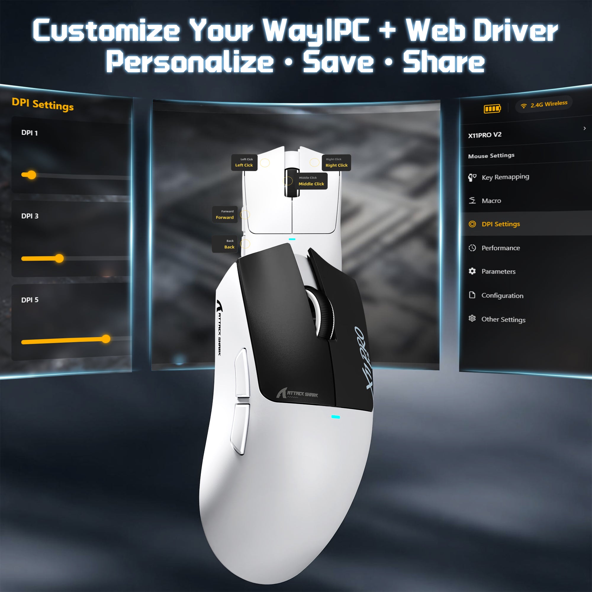 Mouse Gamer Sem Fio ATTACK SHARK X11 PRO V2 com Dock de Carregamento e Tela TFT