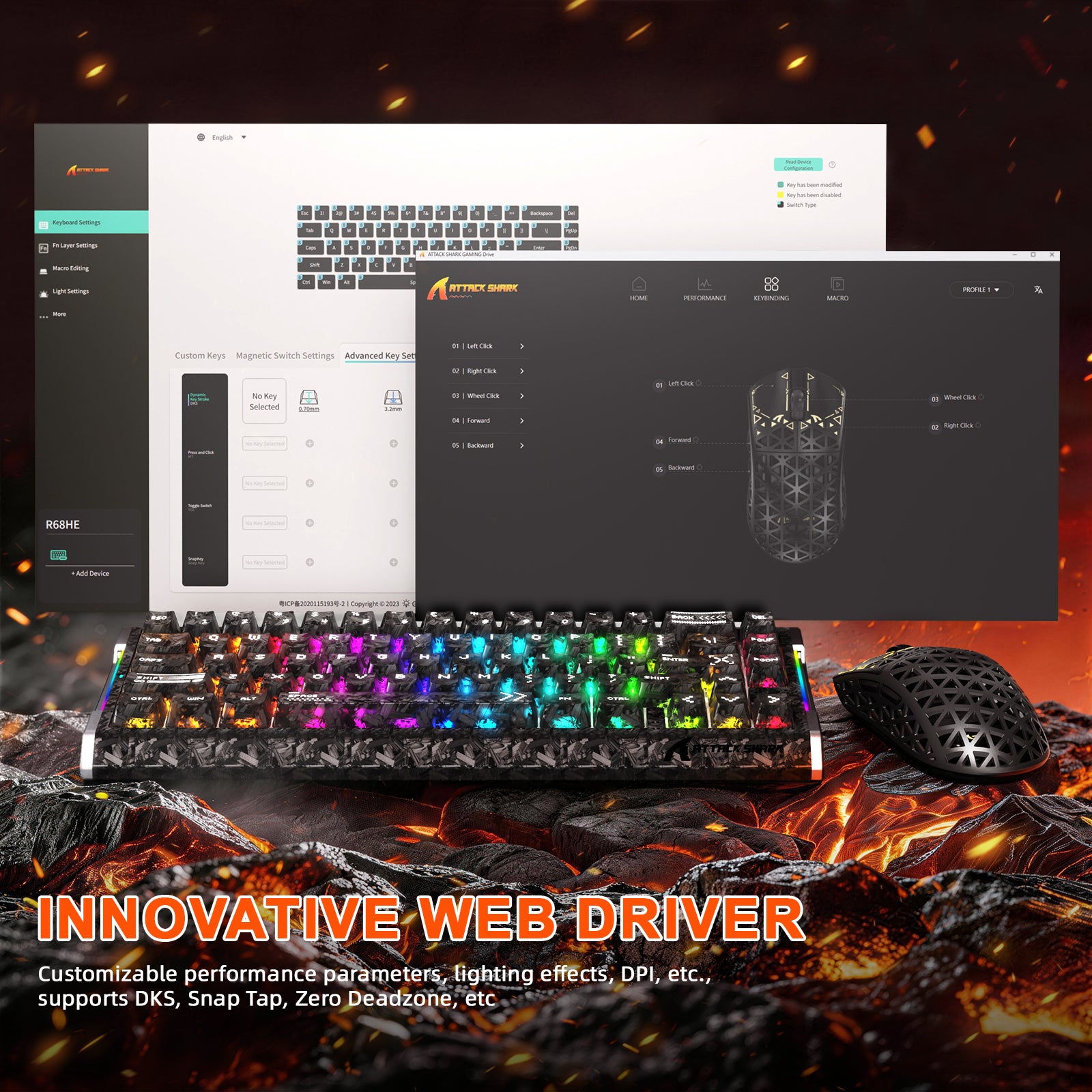 Pacote Gamer ATTACK SHARK R68 HE & R5 ULTRA Fibra de Carbono