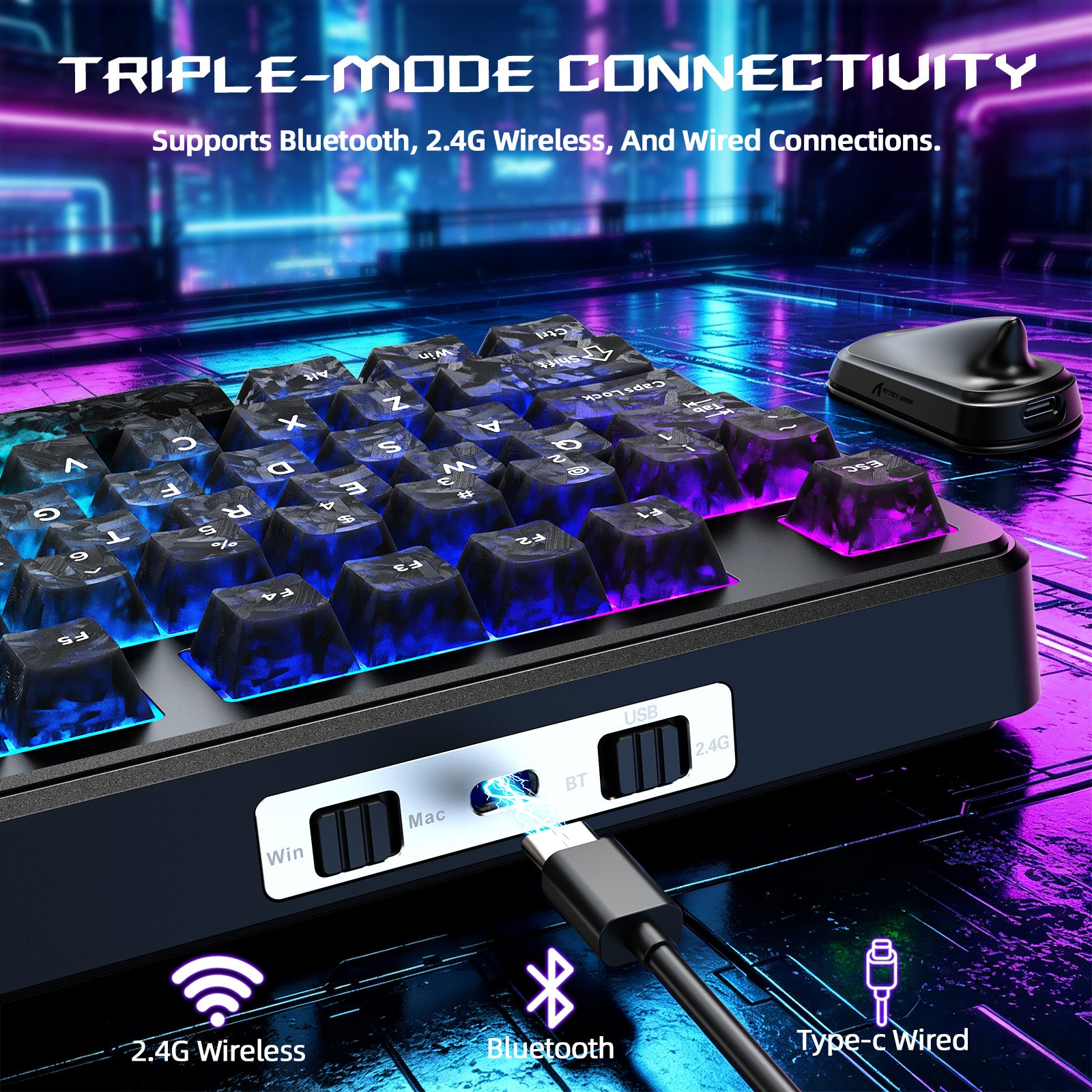 Teclado Gamer Sem Fio ATTACK SHARK X87 ULTRA com Receptor 8KHz e Cabo Enrolado RGB