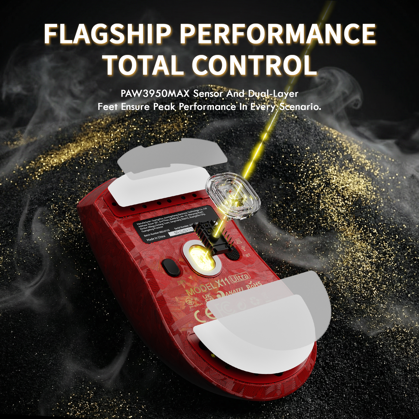 ATTACK SHARK X11 ULTRA carbon fiber wireless gaming mouse with RGB LED cable