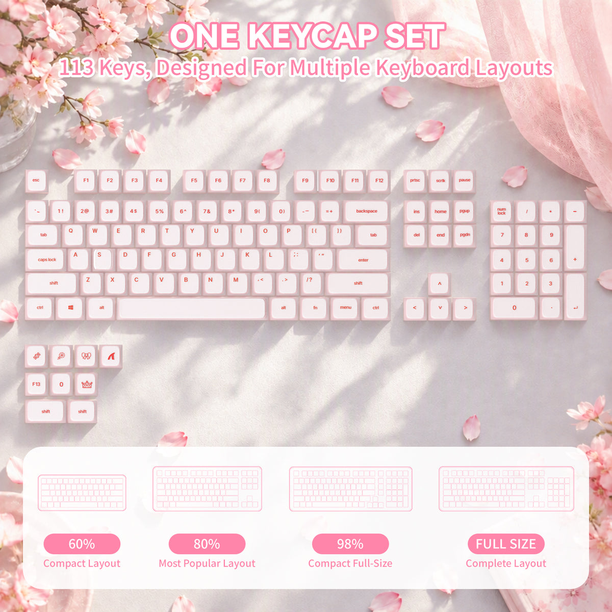 ATTACK SHARK SK01 Conjunto de 113 teclas com keycaps de silicone, perfil Cherry, ANSI, rosa