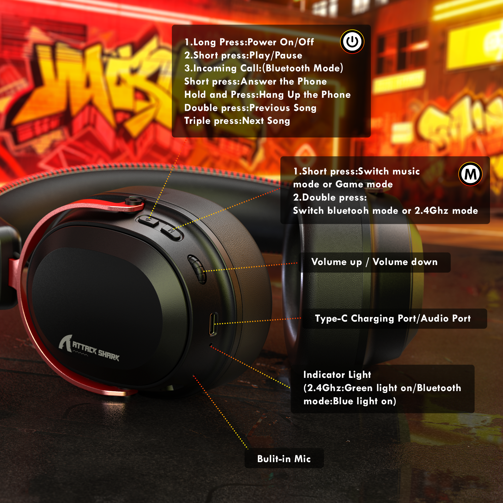 Headset Gamer Sem Fio ATTACK SHARK L30PRO