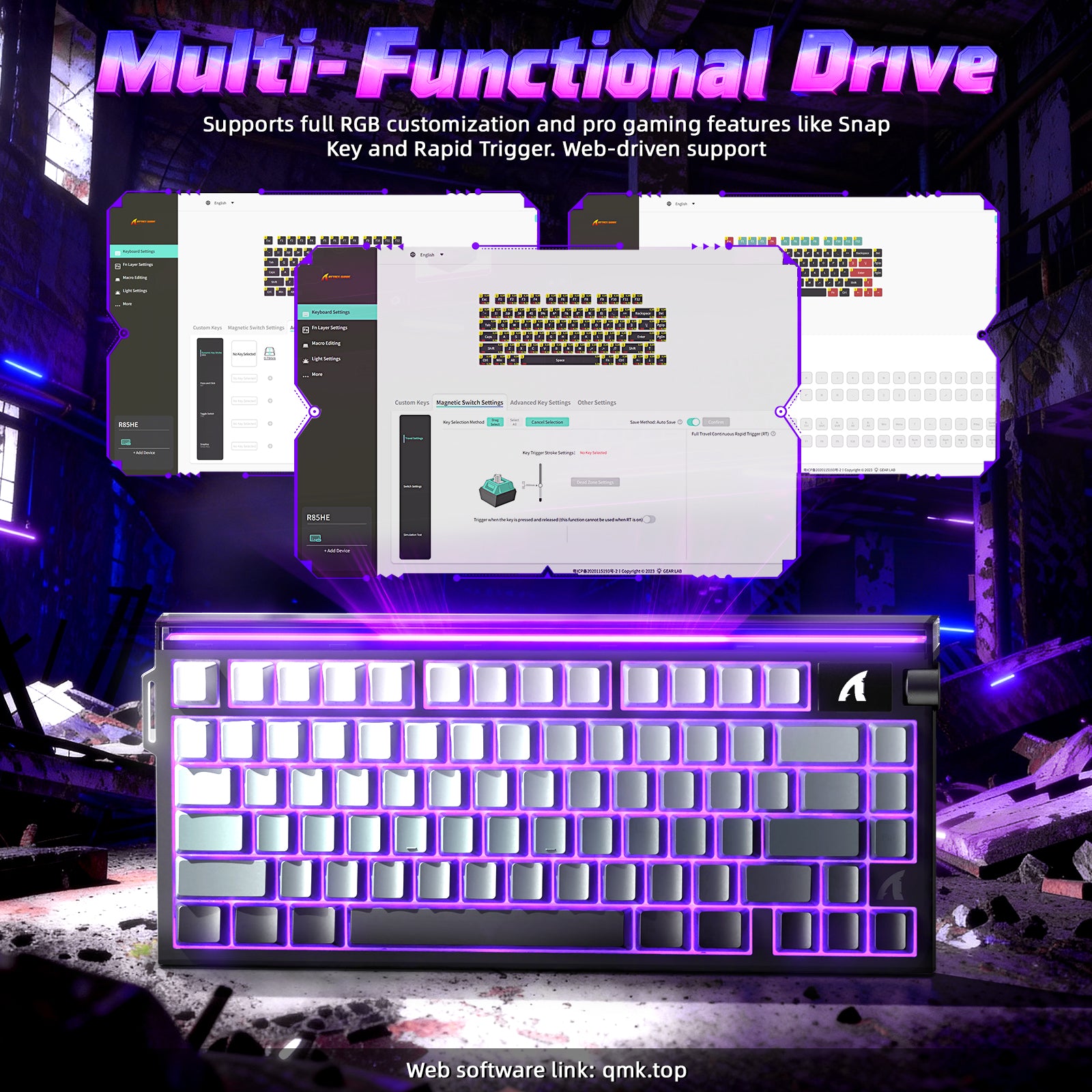 Teclado ATTACK SHARK R85 HE Rapid Trigger com Cabo LED C01ULTRA