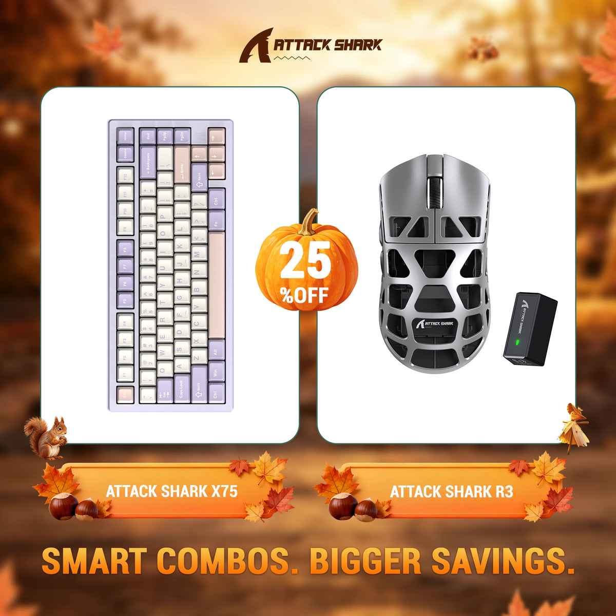 Kit ATTACK SHARK X75 Teclado de Alumínio Completo + Mouse Gamer de Liga de Magnésio R3