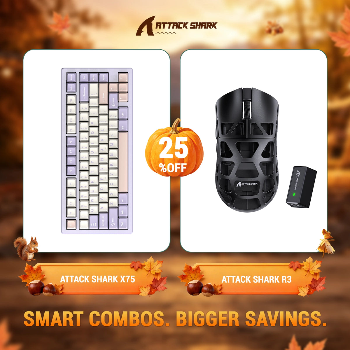 Kit ATTACK SHARK X75 Teclado de Alumínio Completo + Mouse Gamer de Liga de Magnésio R3
