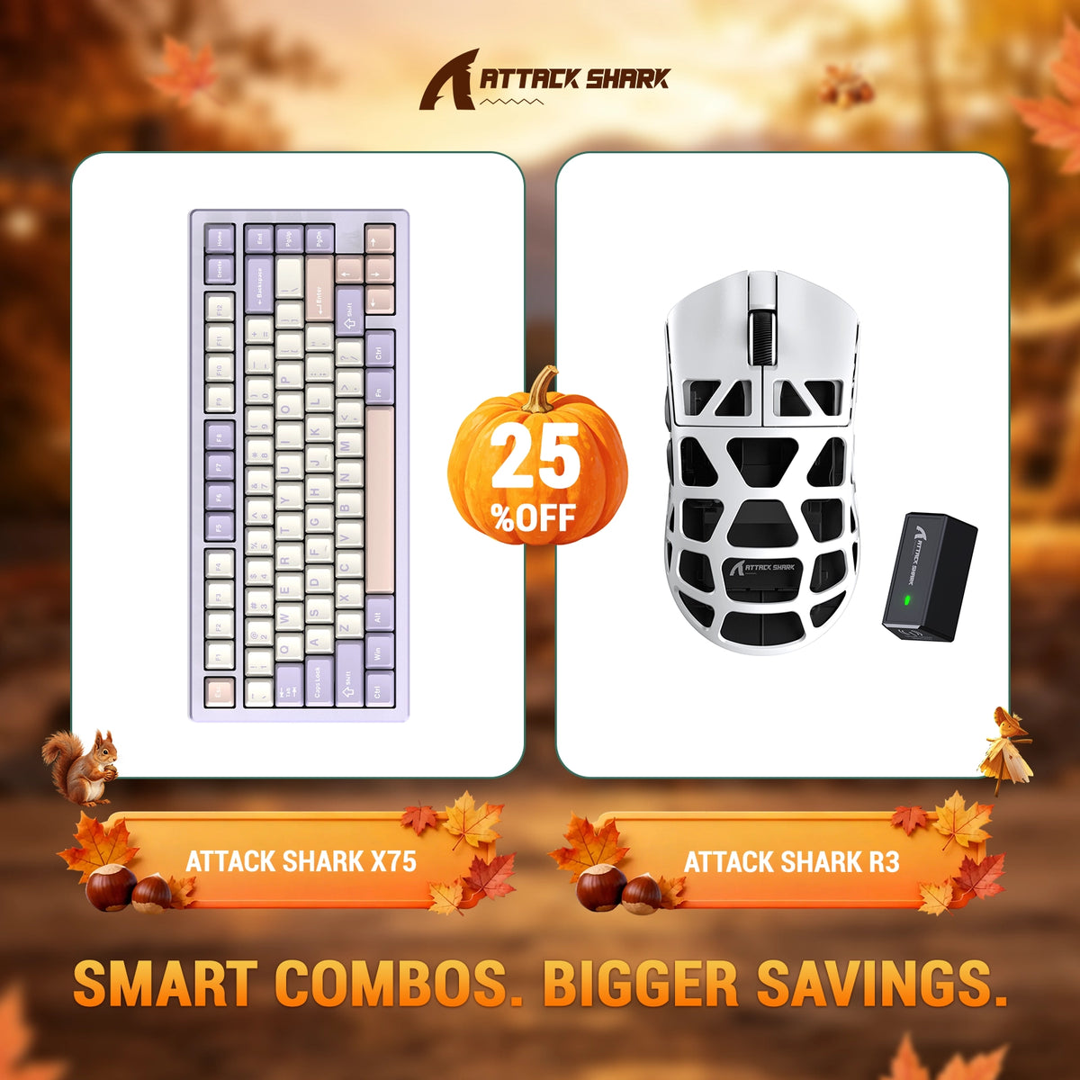 Kit ATTACK SHARK X75 Teclado de Alumínio Completo + Mouse Gamer de Liga de Magnésio R3