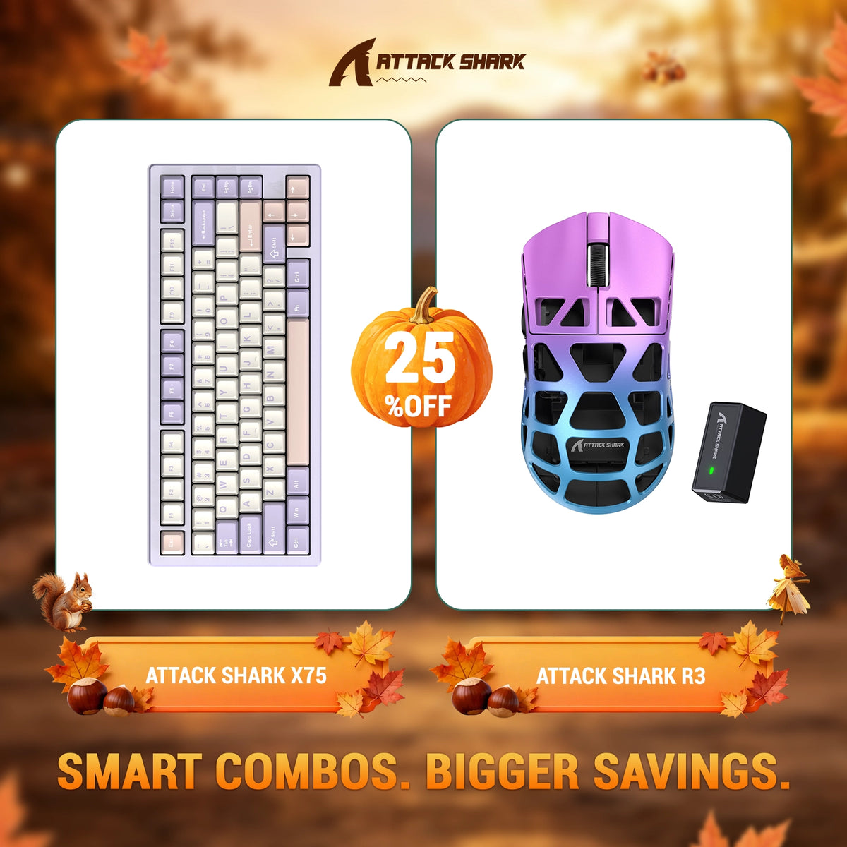 Kit ATTACK SHARK X75 Teclado de Alumínio Completo + Mouse Gamer de Liga de Magnésio R3