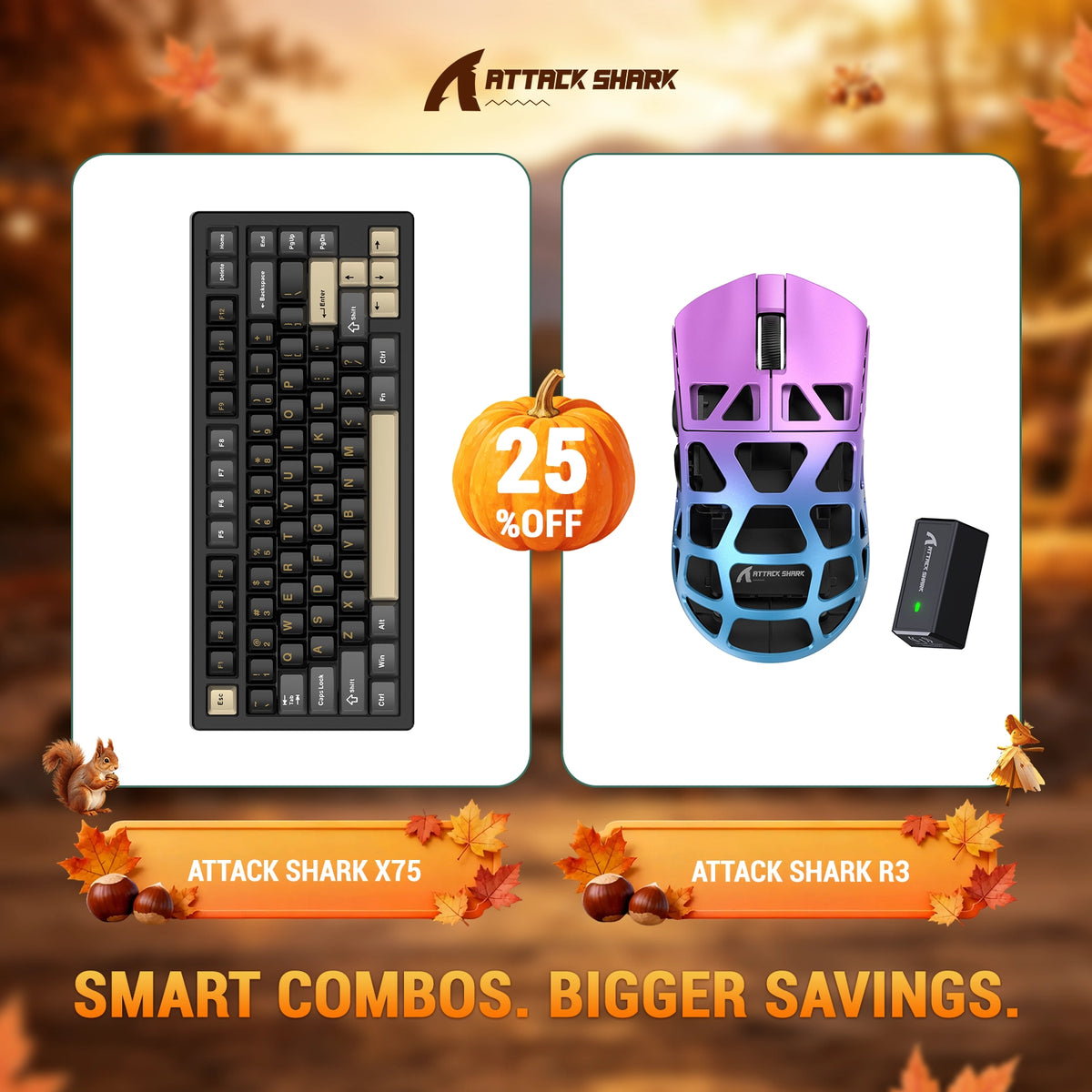 Kit ATTACK SHARK X75 Teclado de Alumínio Completo + Mouse Gamer de Liga de Magnésio R3