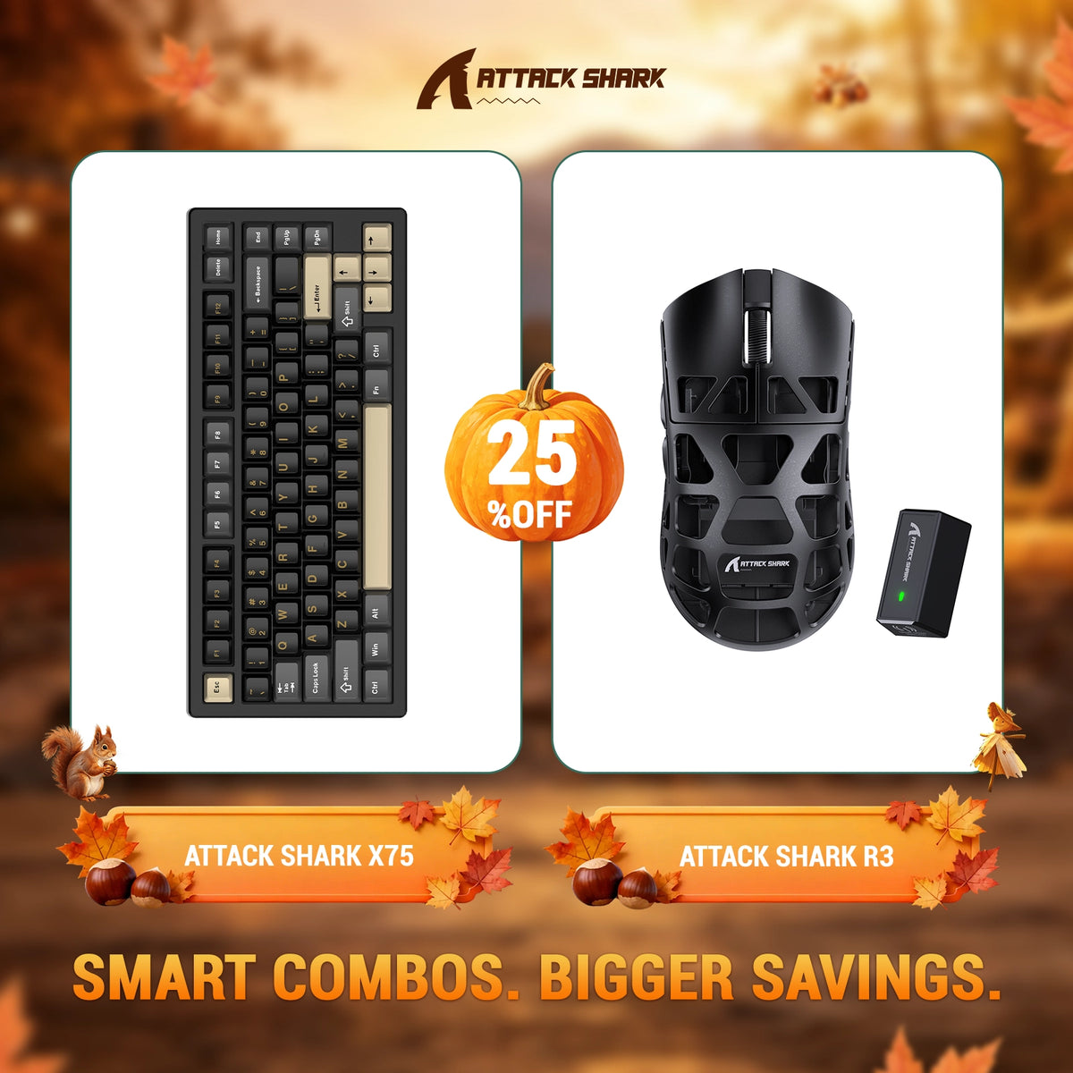Kit ATTACK SHARK X75 Teclado de Alumínio Completo + Mouse Gamer de Liga de Magnésio R3