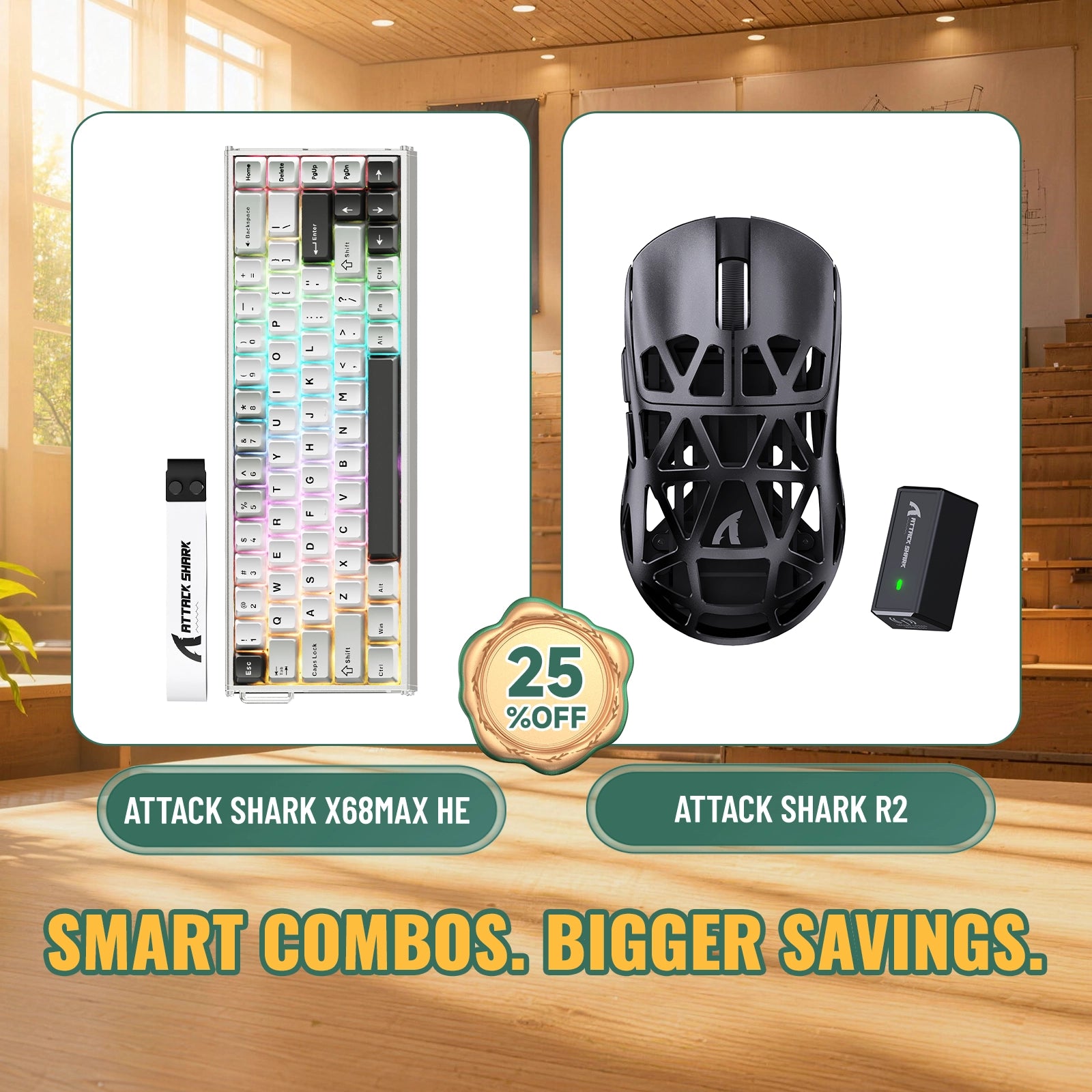 Kit ATTACK SHARK X68MAX HE Teclado Rapid Trigger de Alumínio + Mouse Gamer Sem Fio de Liga de Magnésio R2