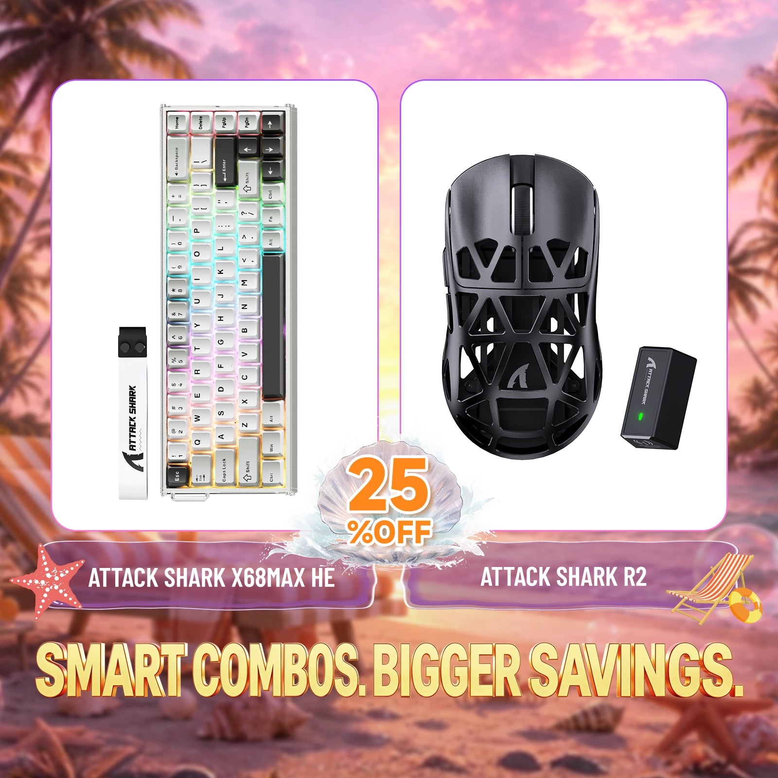 Kit ATTACK SHARK X68MAX HE Teclado Rapid Trigger de Alumínio + Mouse Gamer Sem Fio de Liga de Magnésio R2