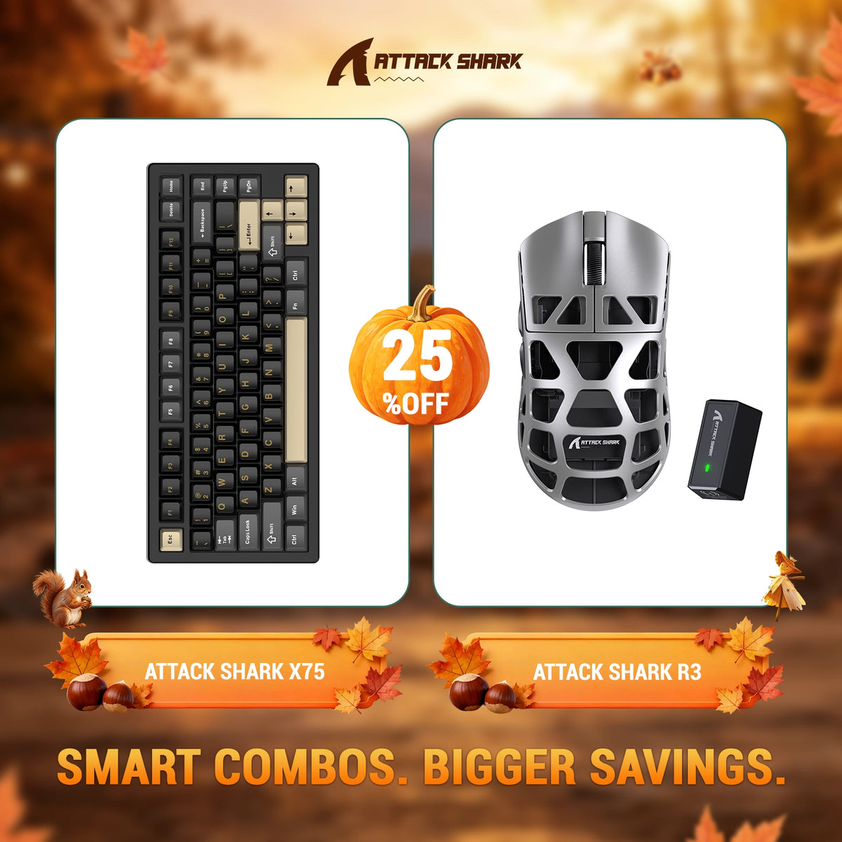 Kit ATTACK SHARK X75 Teclado de Alumínio Completo + Mouse Gamer de Liga de Magnésio R3