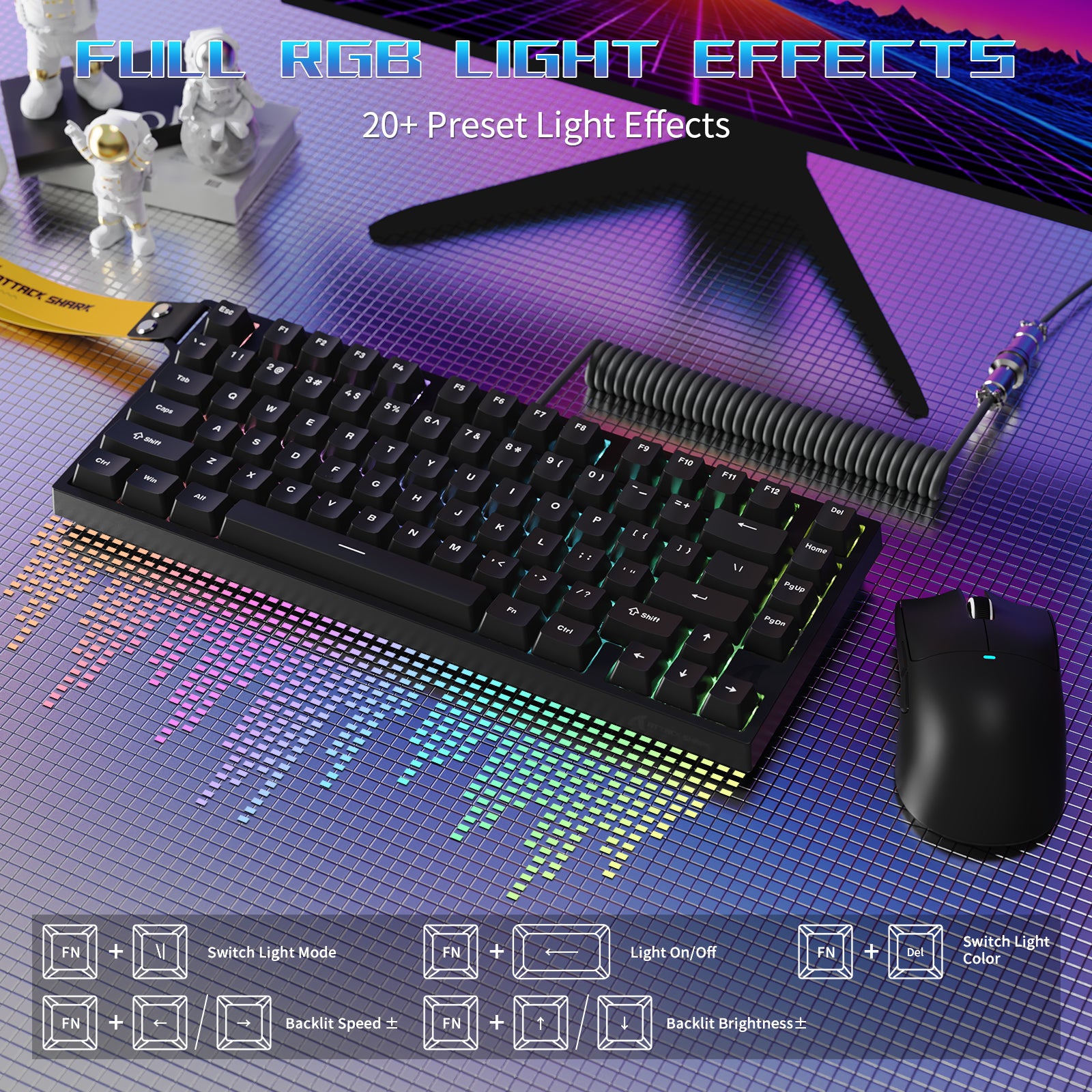 Teclado Gamer com Fio ATTACK SHARK R82 HE 75% com Cabo LED C01ULTRA