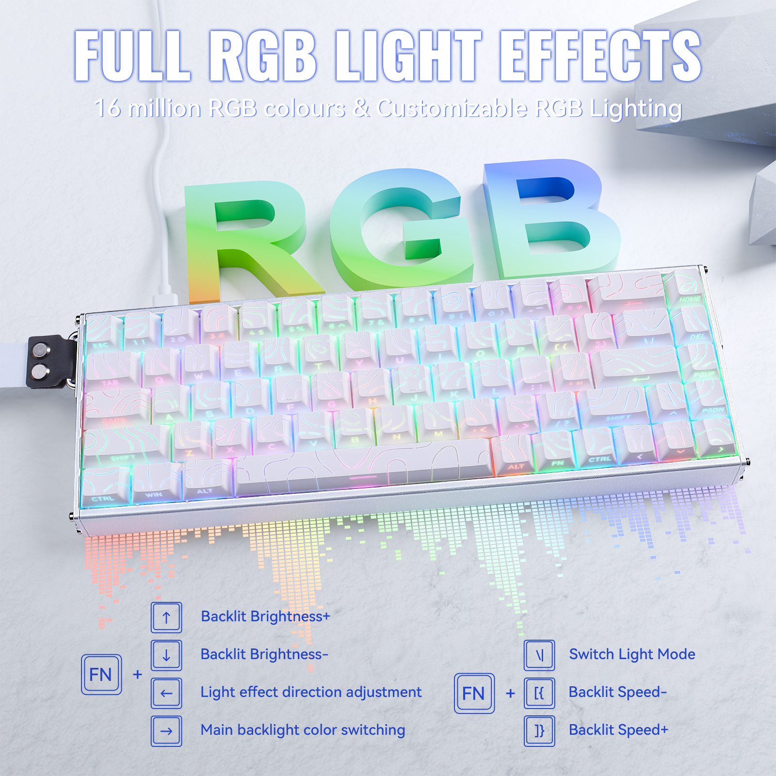 ATTACK SHARK X68MAX HE wired aluminum keyboard with full RGB lighting effects and customizable colors.