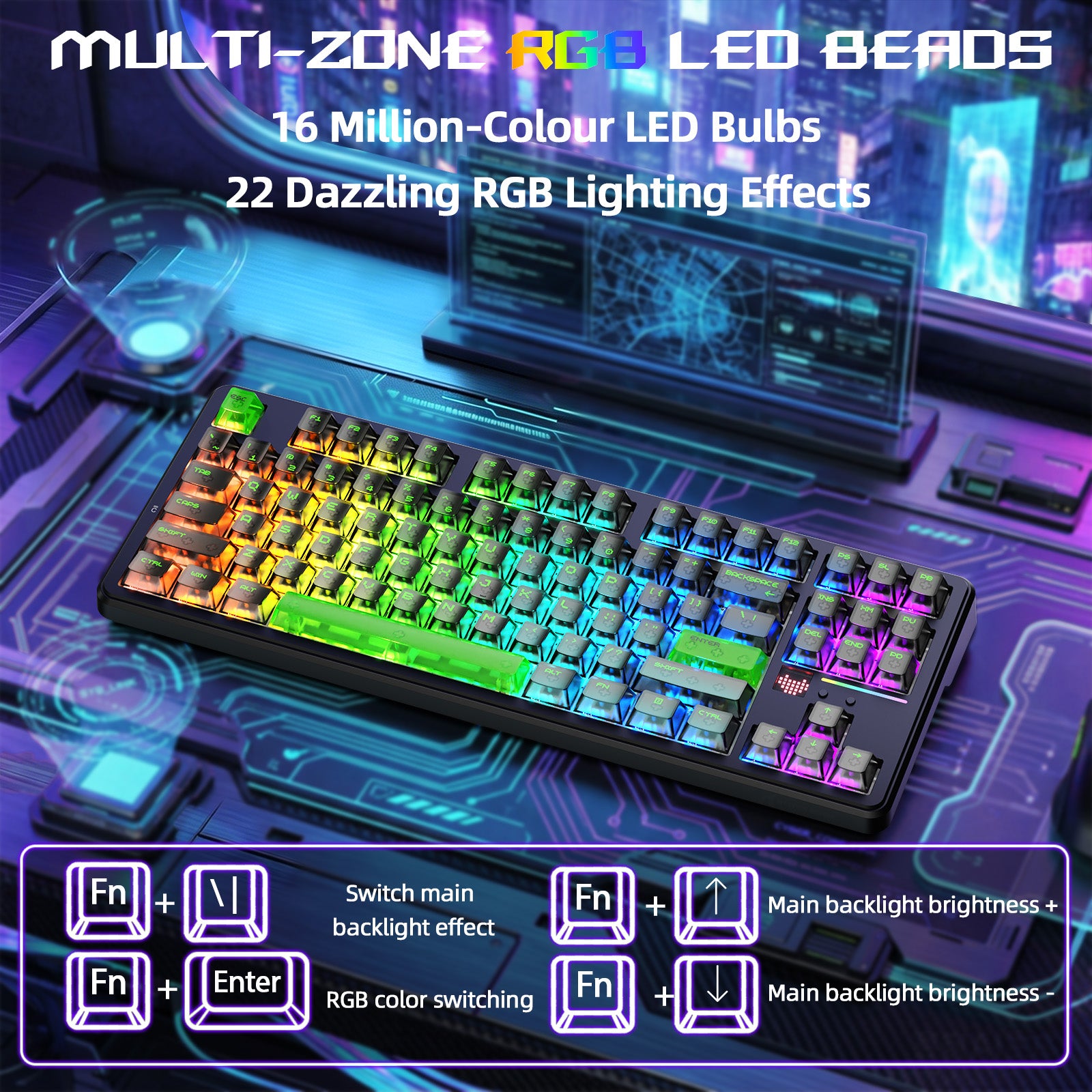 Teclado Gamer Sem Fio ATTACK SHARK X87 ULTRA com Receptor 8KHz e Cabo Enrolado RGB