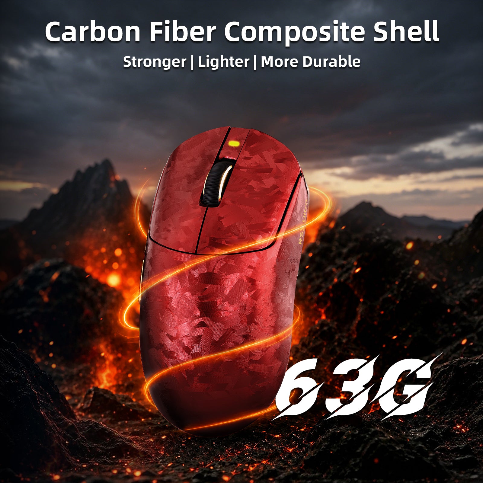 Mouse Gamer Sem Fio ATTACK SHARK RS3 ULTRA Fibra de Carbono PAW3955MAX com Cabo LED Ultra C06