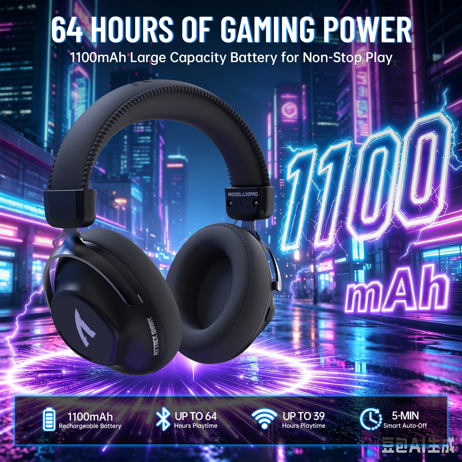 Headset Gamer Sem Fio ATTACK SHARK L50 PRO com Três Modos